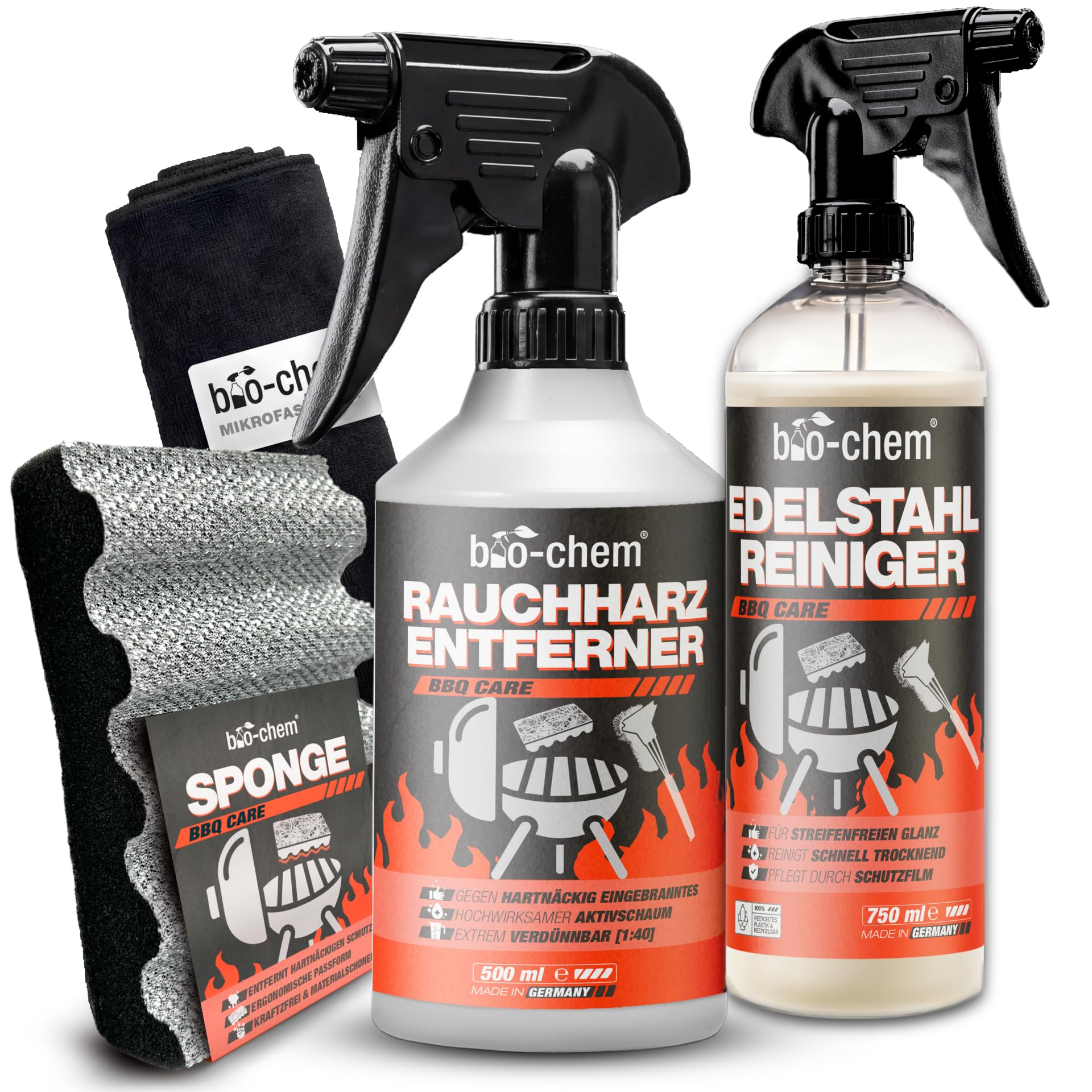 Bio-Chem Grillreiniger Set 4-teilig für Gasgrill & Edelstahl mit Rauchharzentferner