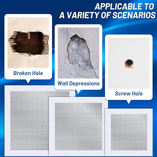 Miniatura 3 de Ranekie - Paquete de 14 parches de reparación de paneles de yeso, kit de reparación de paneles de yeso de 468 pulgadas con malla autoadhesiva