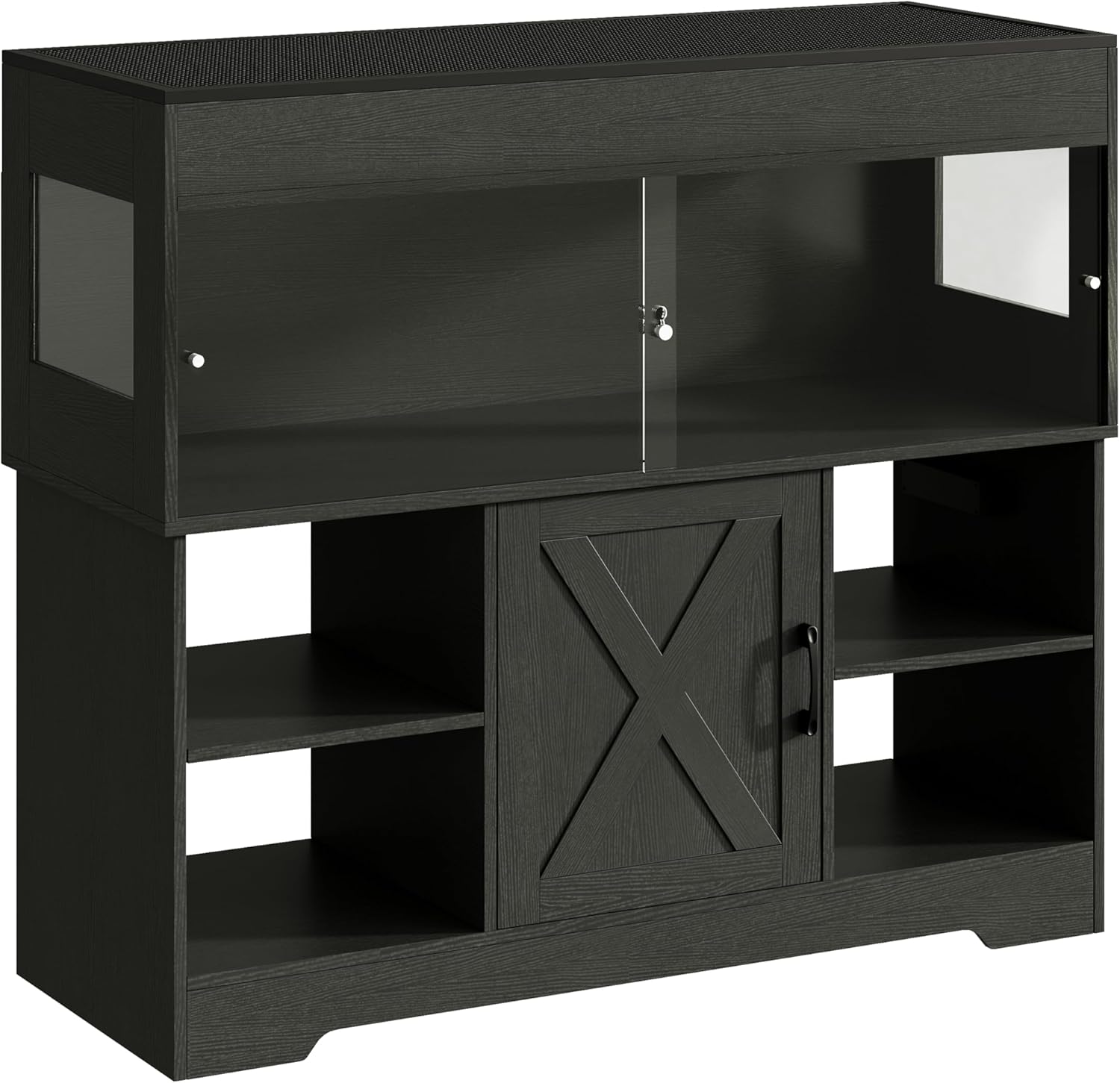Herture 60 Gallon Reptile Tank with Stand, Terrarium Tank with Storage Cabinet, for Lizards, Skinks, Snakes, Sliding Acrylic Doors, Mesh Top, Built-in Power Outlet Black PX02RTB