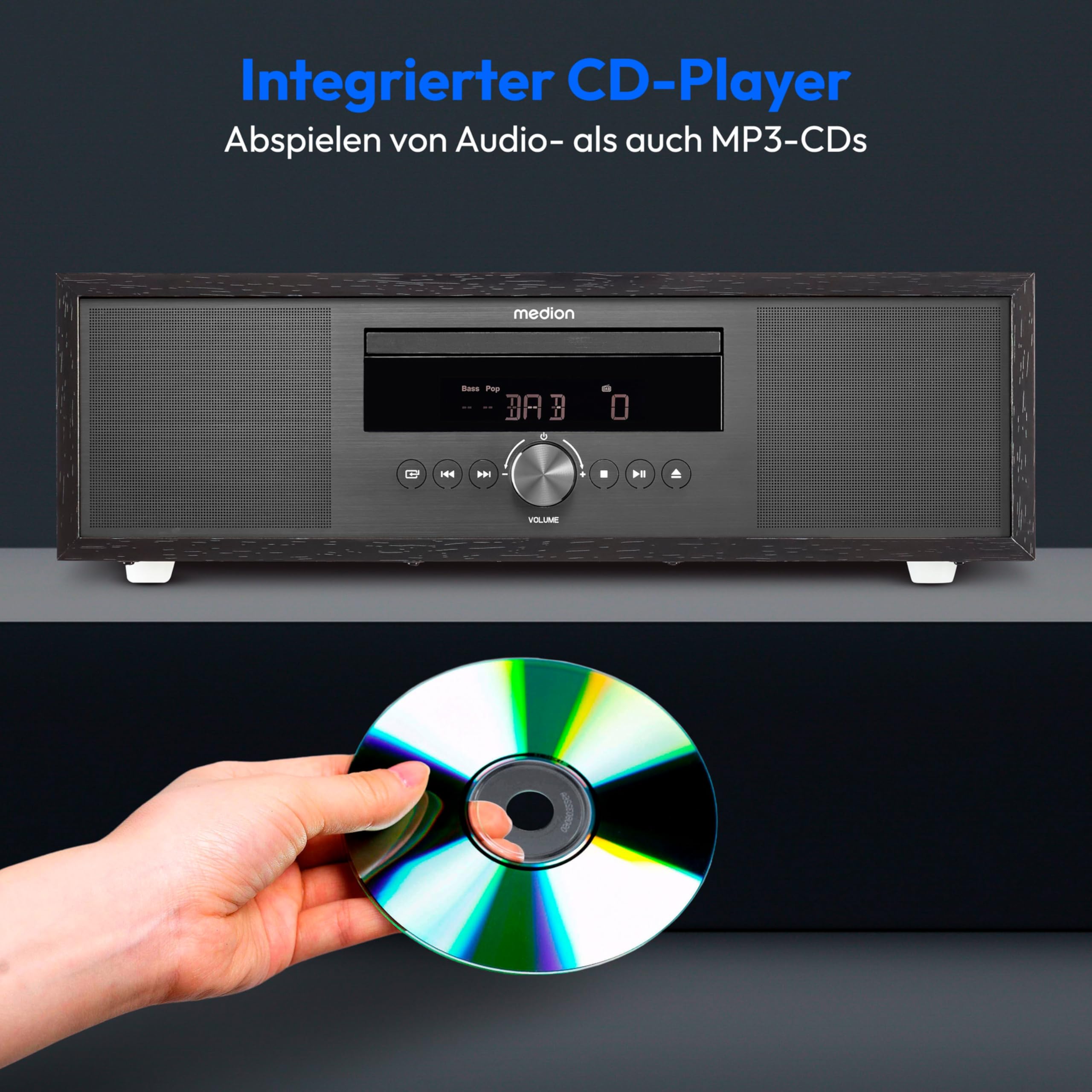 MEDION DAB Radio mit Bluetooth und CD Player (Stereoanlage Kompaktanlage, UKW Radio Musikanlage, USB MP3, Wecker Sleep Einschlafautomatik, P64145) Anthrazit