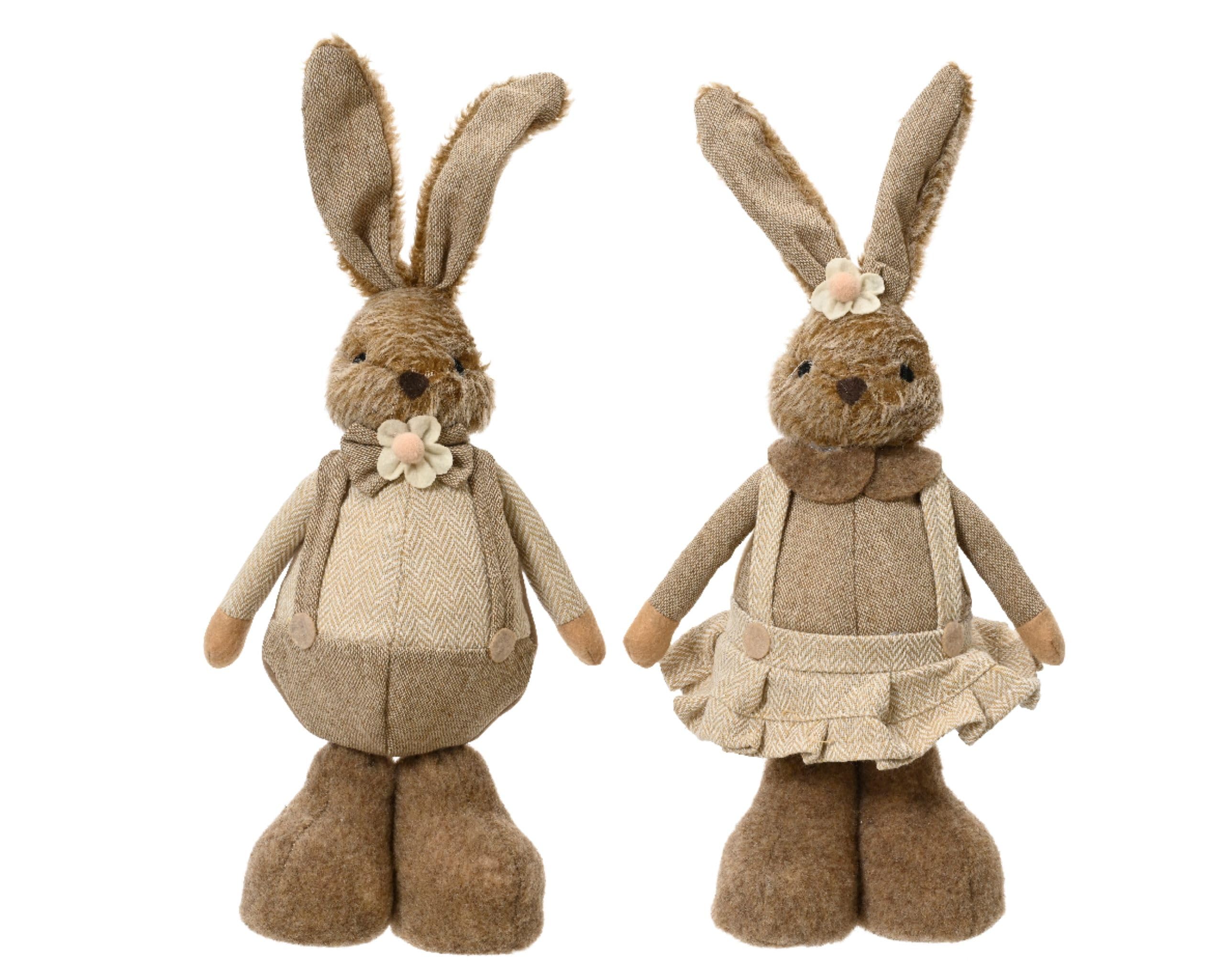 KSD Dekofiguren Hase & Häsin 30cm Plüsch 2er Set - Dekohasen für Ostern Frühling - Osterhasen als Osterdeko Osterschmuck - Osterfiguren Ostergeschenk - Frühlingsdeko Tischdeko - Braun Beige