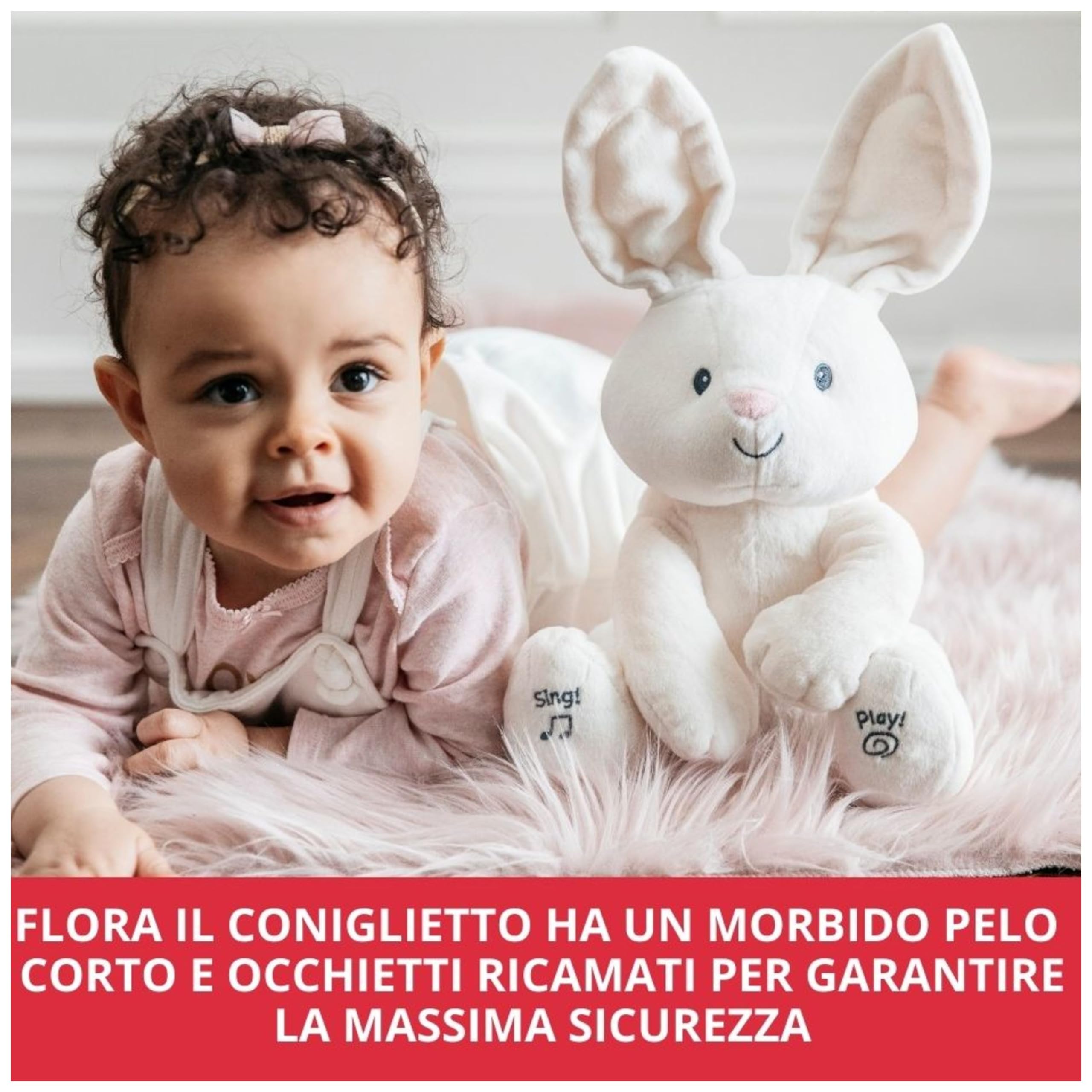 GUND Flora Coniglietto Peluche Interattivo | Canta e Parla in Italiano | Muove Le Orecchie | Peluche di 30.5 cm | Peluche per Bambini da 10 Mesi