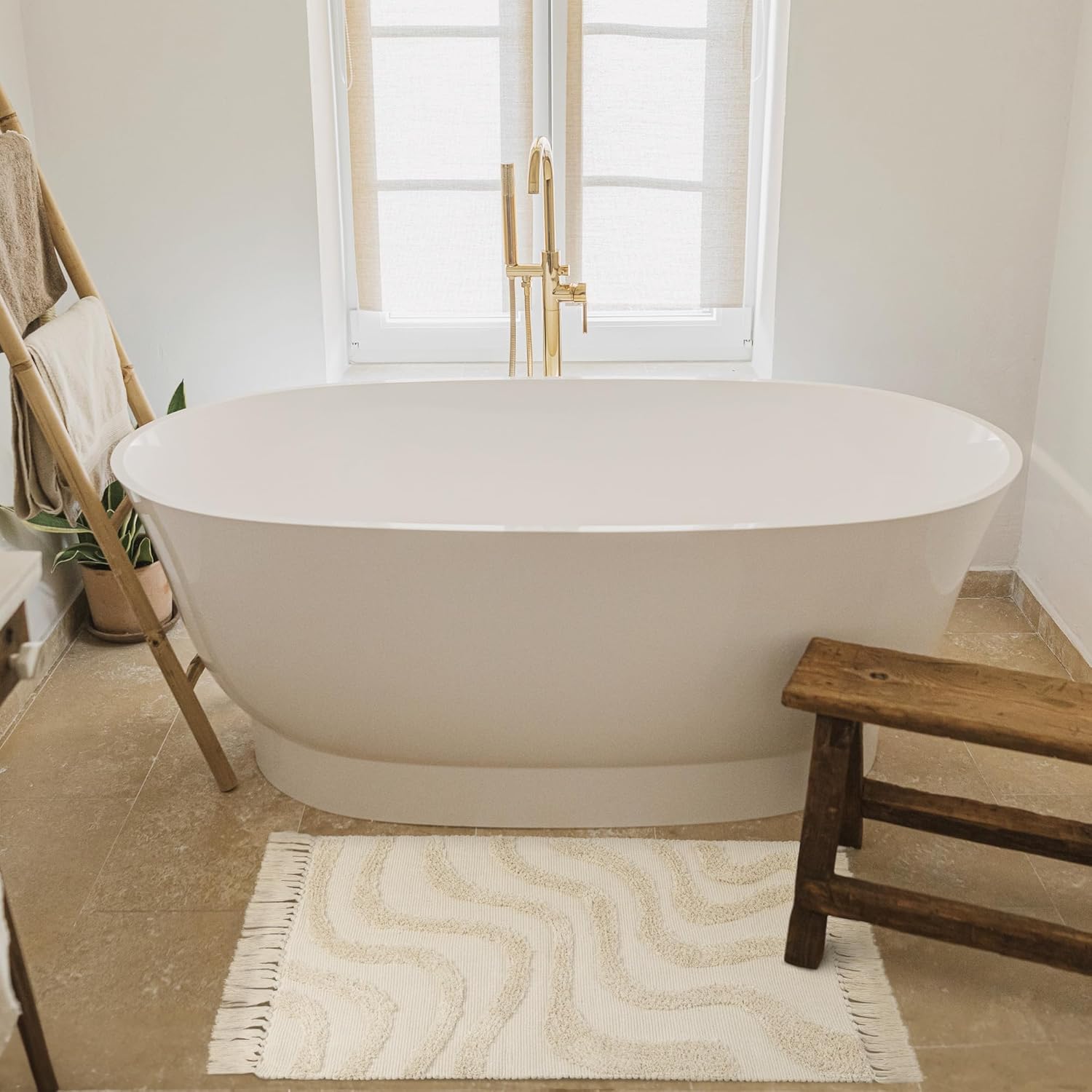 Beautiful Boho Rug with Tassels for Your Bathroom - Soft 2 x 3 ft. Cotton Rug Fits Perfectly Into Your Bath - Washable, Cream Colored Non-Slip Mat Ideal to Enhance Any Modern Home Decor, 24 x 36 inch - Image 2