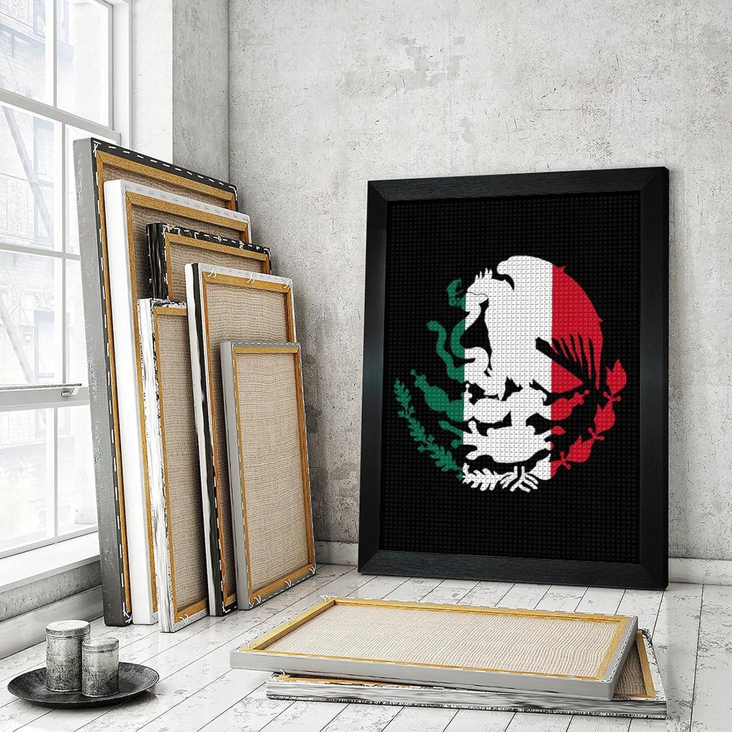 Mexico Mexican Flag Emblem Diamond 5D Painting Kits with Frame DIY Full Round Drill Gem Art Crafts for Home Wall Decor 16 X 20in Blackwood 40 * 50cm