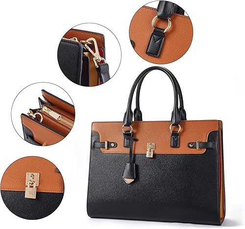 Miniatura 4 de Telena Bolsa de mano para laptop para mujer, bolsa de hombro de 15.6 pulgadas, maletín de cuero para mujer, bolsas de mano de gran capacidad