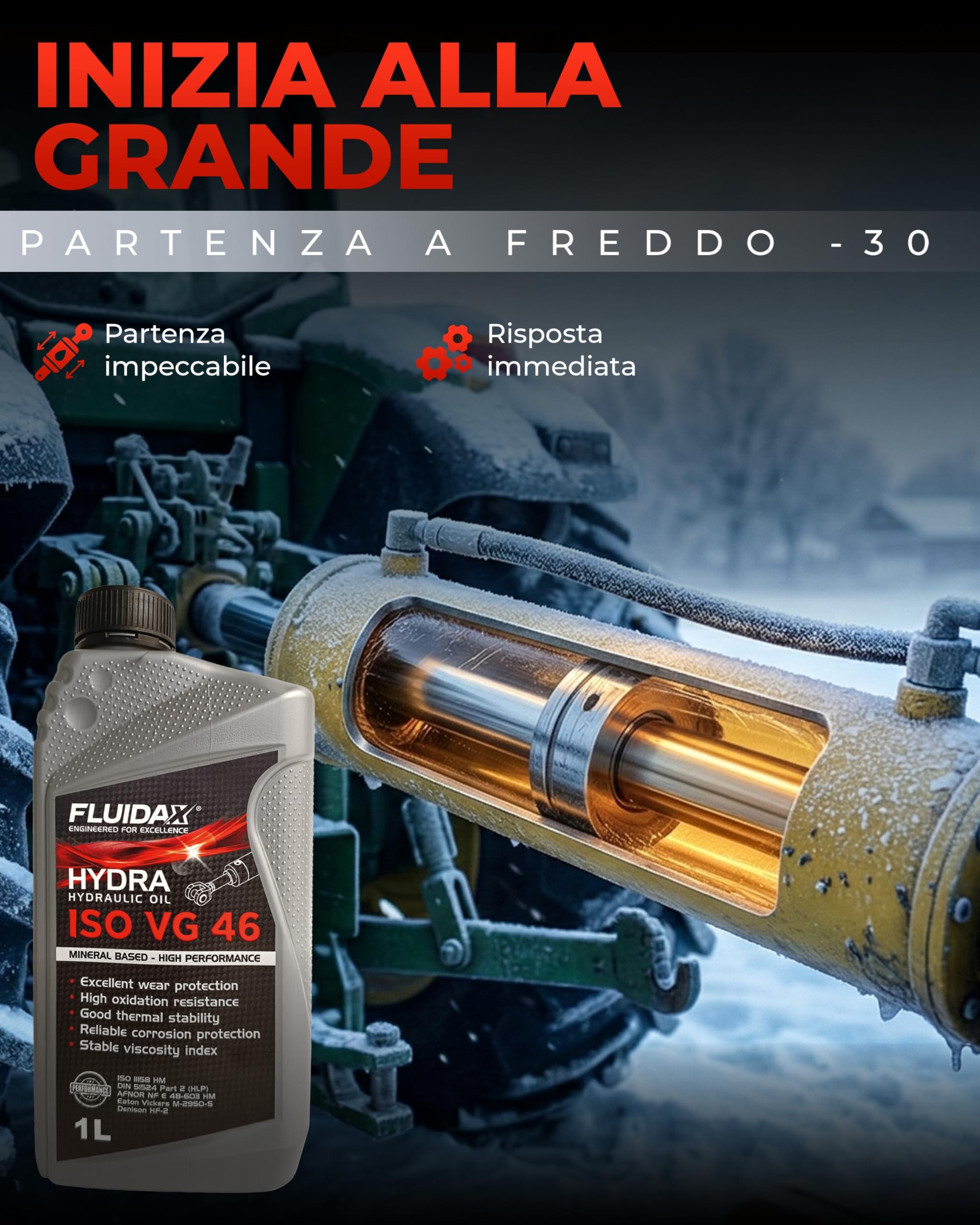 FLUIDAX 1 Litro Olio idraulico ISO VG 46 HLP per Impianti Idraulici, Lubrificante Minerale Antiusura, Antiruggine, Antischiuma, Elevato indice di Viscosità HLP - DIN 51524-51525 - ISO HM - 4