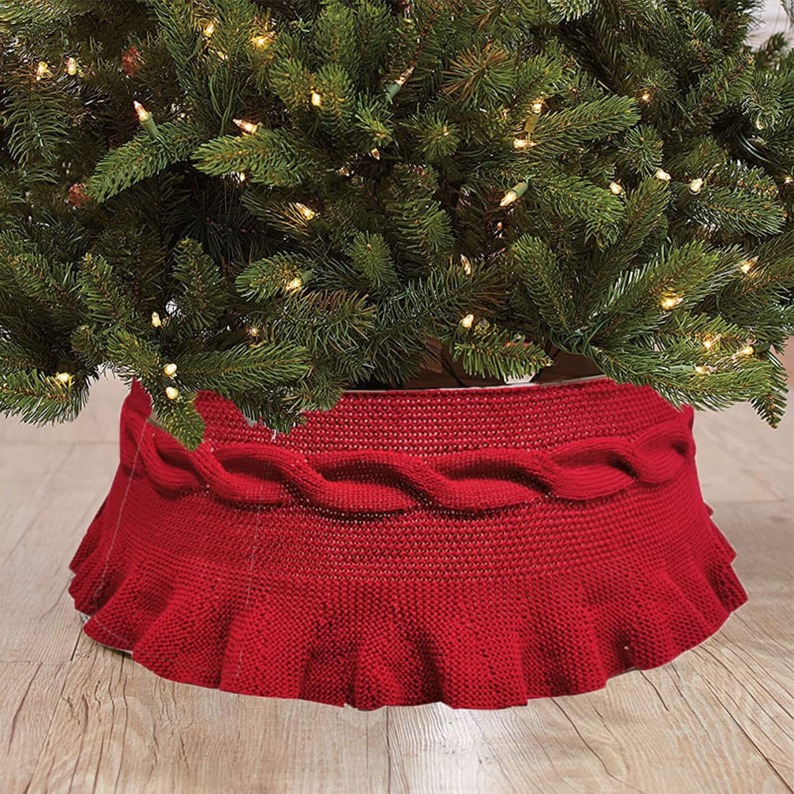 Weihnachtsbaum Kragen,Dekorative Weihnachtsbaum Rock für die Weihnachtsfeier,Einfach zu Montierende Weihnachtsbaum-Basisabdeckung(Red)