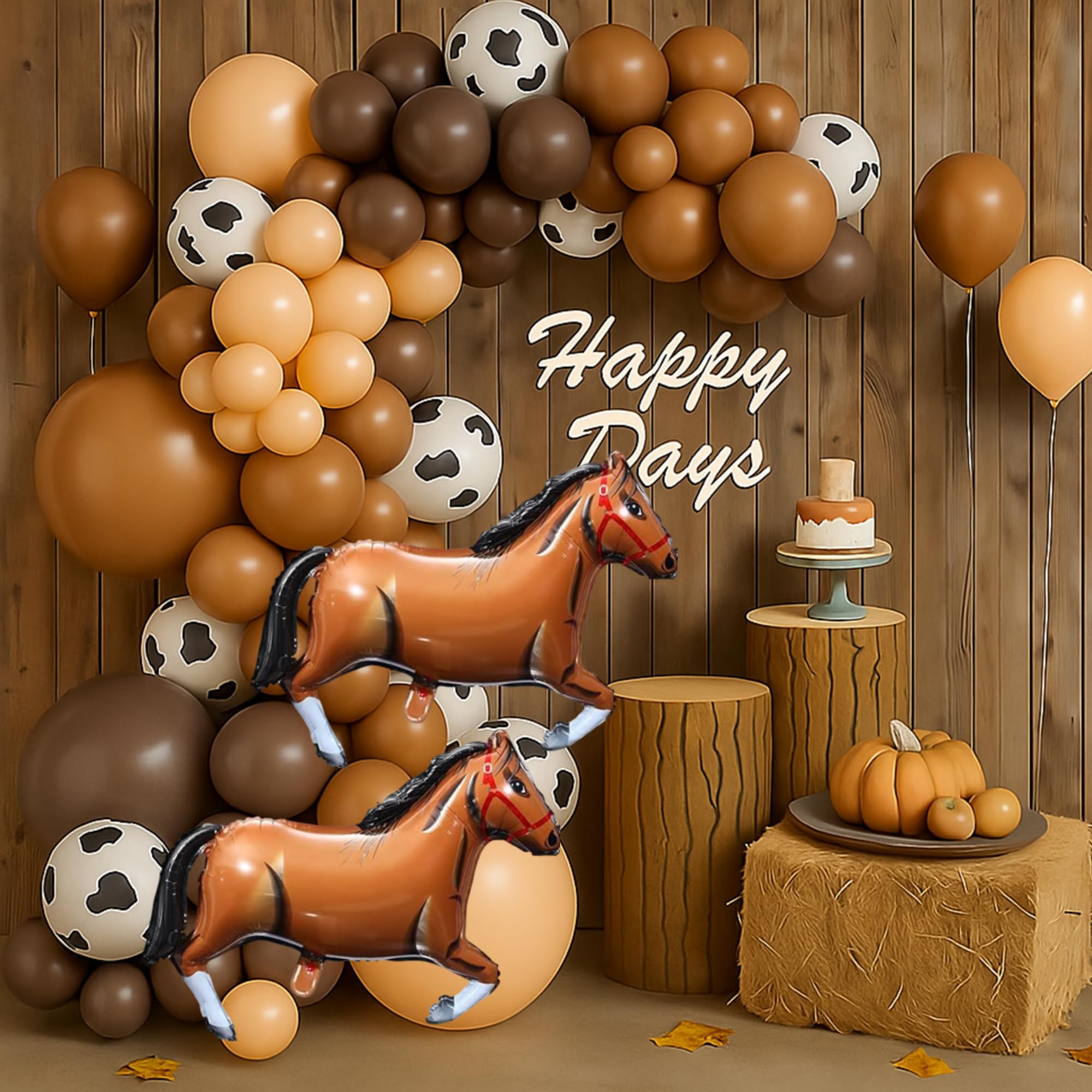 Jexine 146 Pcs Western Balloon Arch Kit Cowboy Party Decorations Western Horse Balloons Cow Print Brown Blush Nude Balloon Garland for Boy First Rodeo