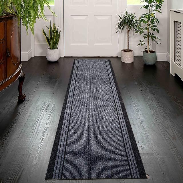 eXtreme Carpet Runner for Hallways, Kitchen, and Living Room | Lightweight, Washable, and Non-Slip Custom Length Narrow Rug | PVC Rubber Backed 66cm Wide x 122cm Long Rug Runner - Grey
