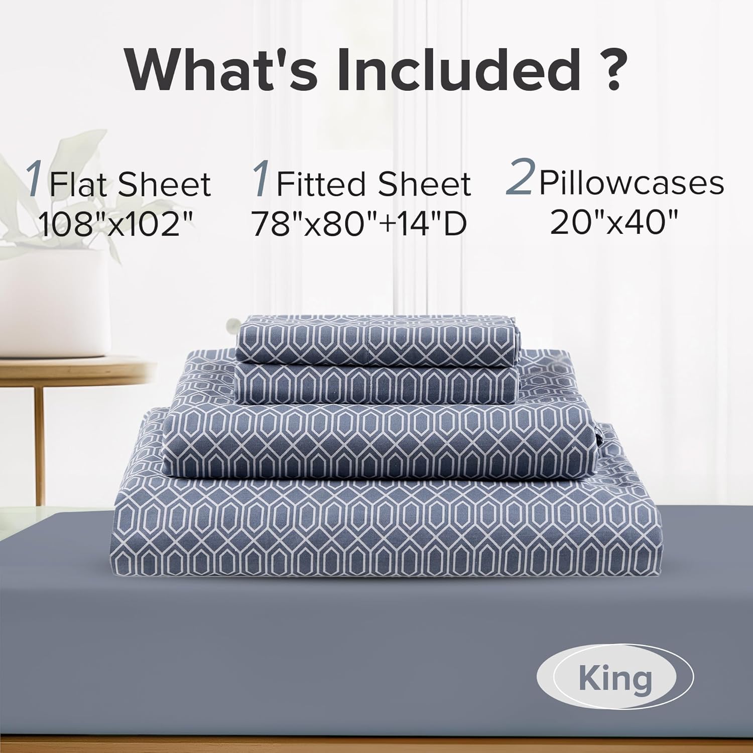 Comfort Spaces 100% Cotton Sheet Set Breathable, Lightweight, Soft with 14" Elastic Pocket Fits up to 16" Mattress, All Season Cozy Bedding, Matching Pillow Case, King Diamond Blue 4 Piece - Image 7