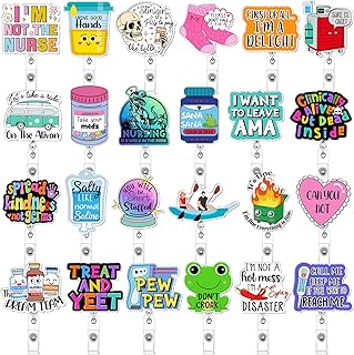 24 Pcs Funny Badge Reel Nurse Cute Retractable Name ID Clip Badge Holder for