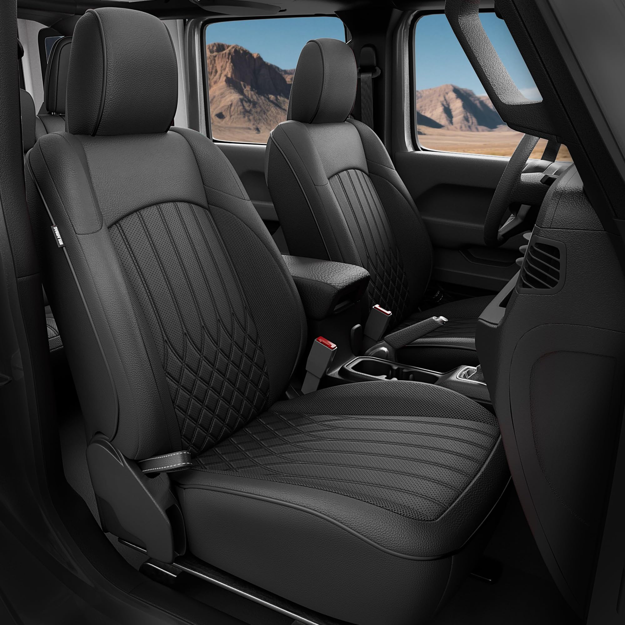 FEINEPRO Custom Seat Covers for Jeep Wrangler 2018-2026, Black | Only Fit for 4Door/JL, No Rear Cup Holder, Not for 4XE, Faux Leather, Protective,