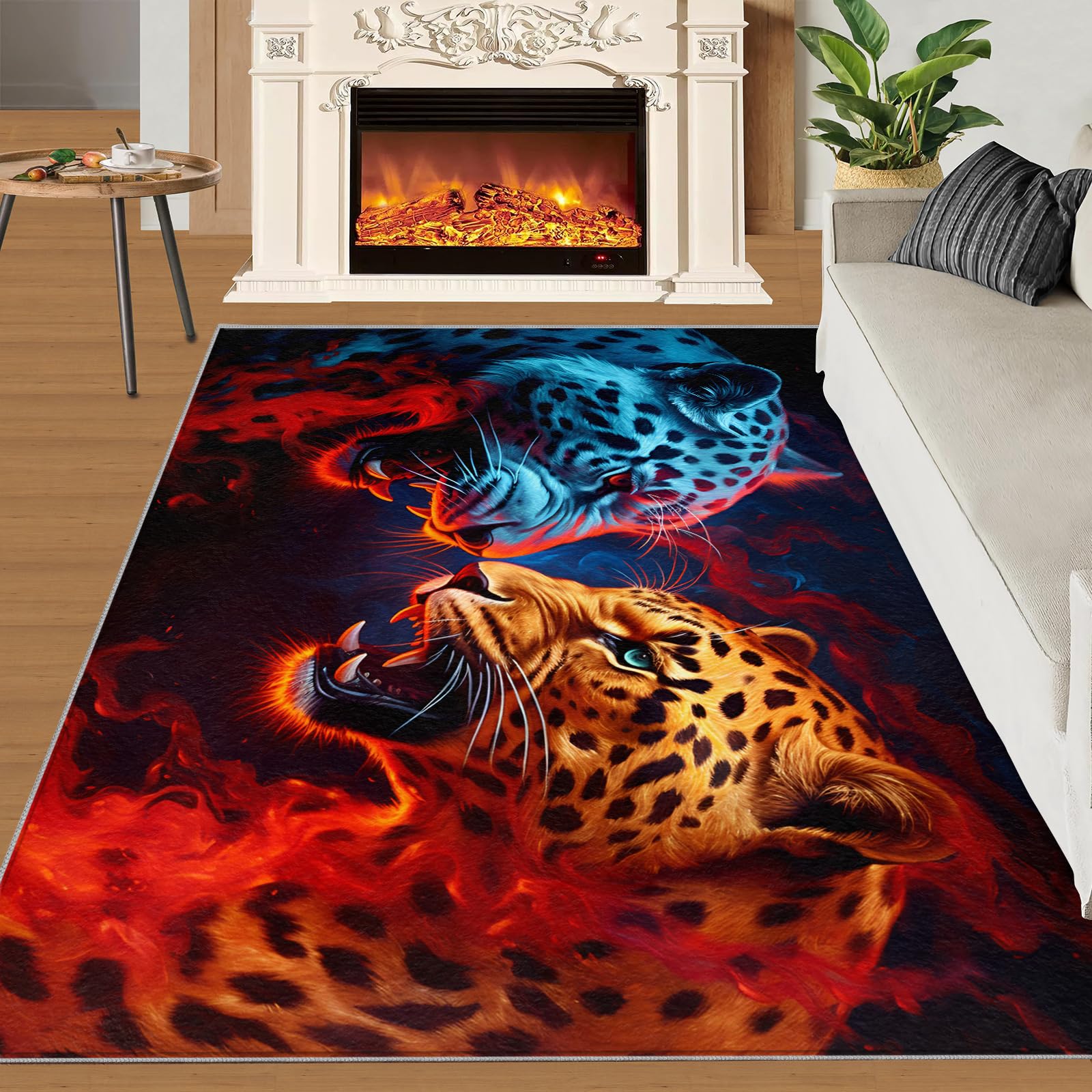 Leopard Print Large Rug for Bedroom, Safari Wildlife Area Rugs 170x240 Carpet, Cheetah Rugs Non Slip Washable, Animal Leopard Stain Resistant Carpet for Home Office