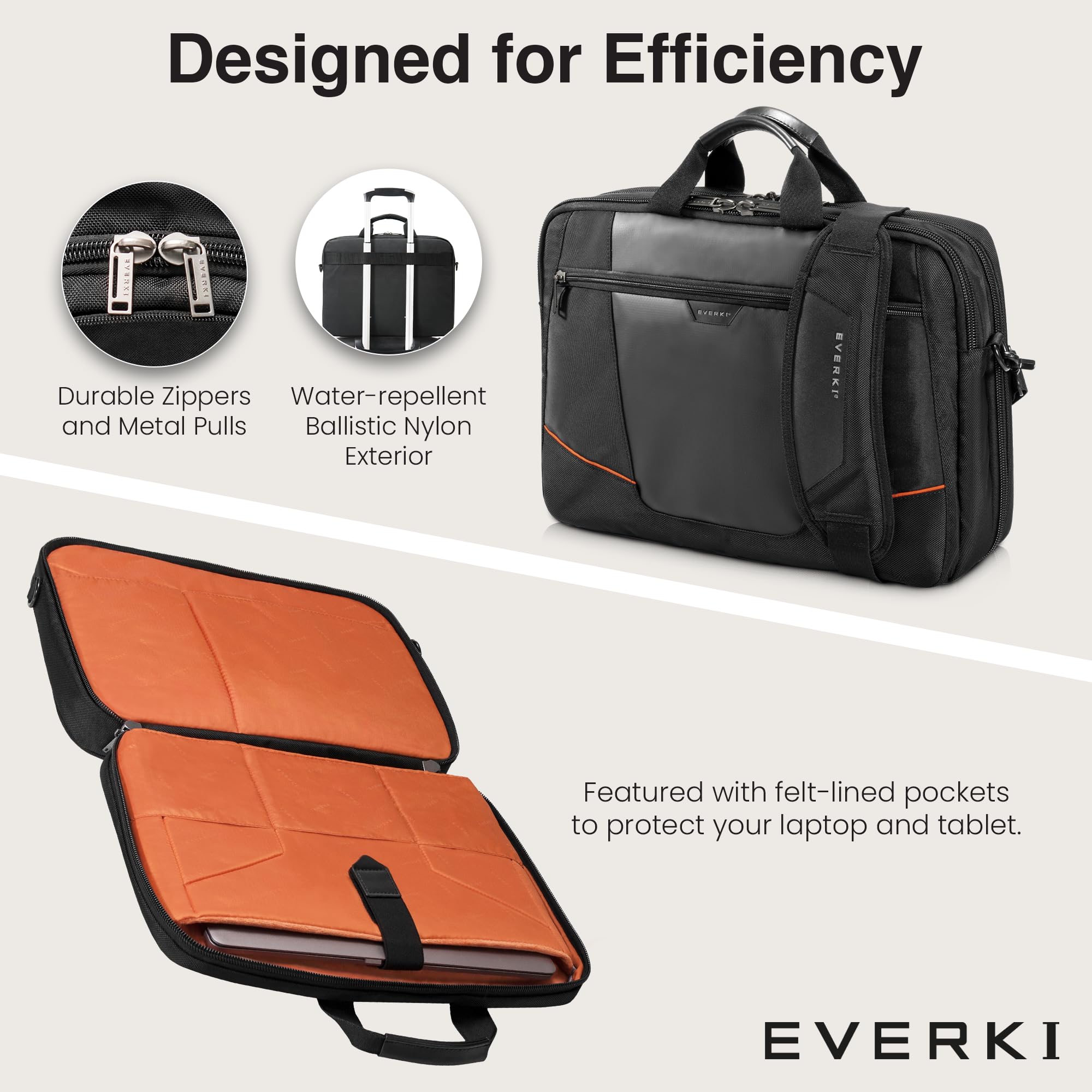 EVERKI Flight EKB419 - Borsa per Laptop da 16", Confort e Organizzazione, Design Pratico e Leggero, Ideale per Viaggi d'Affari