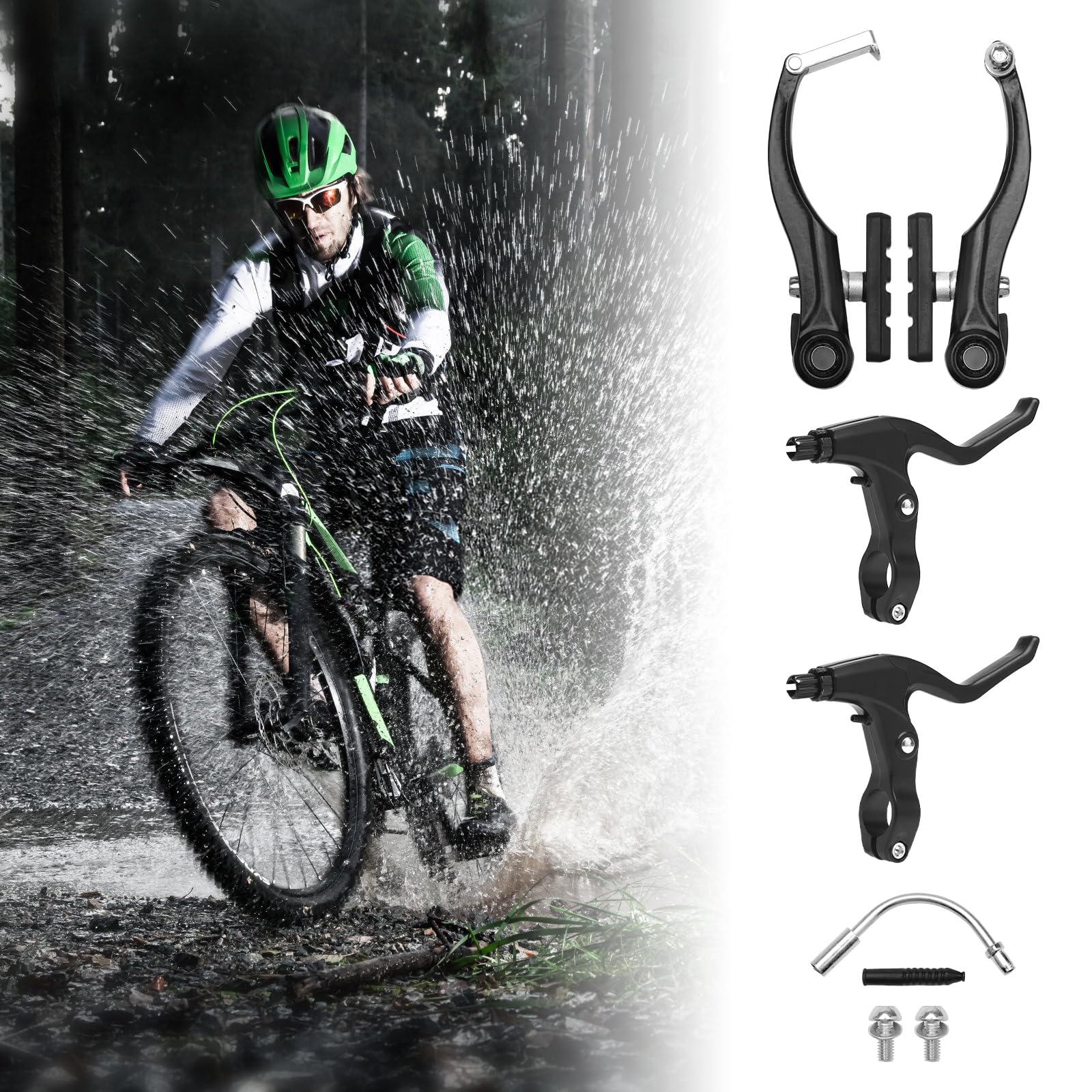 Set Freni A V Per Bicicletta - 2 Leve, 2 Corpi Freno, Cavi, Pattini, In Alluminio Per MTB/Strada/BMX - copertina