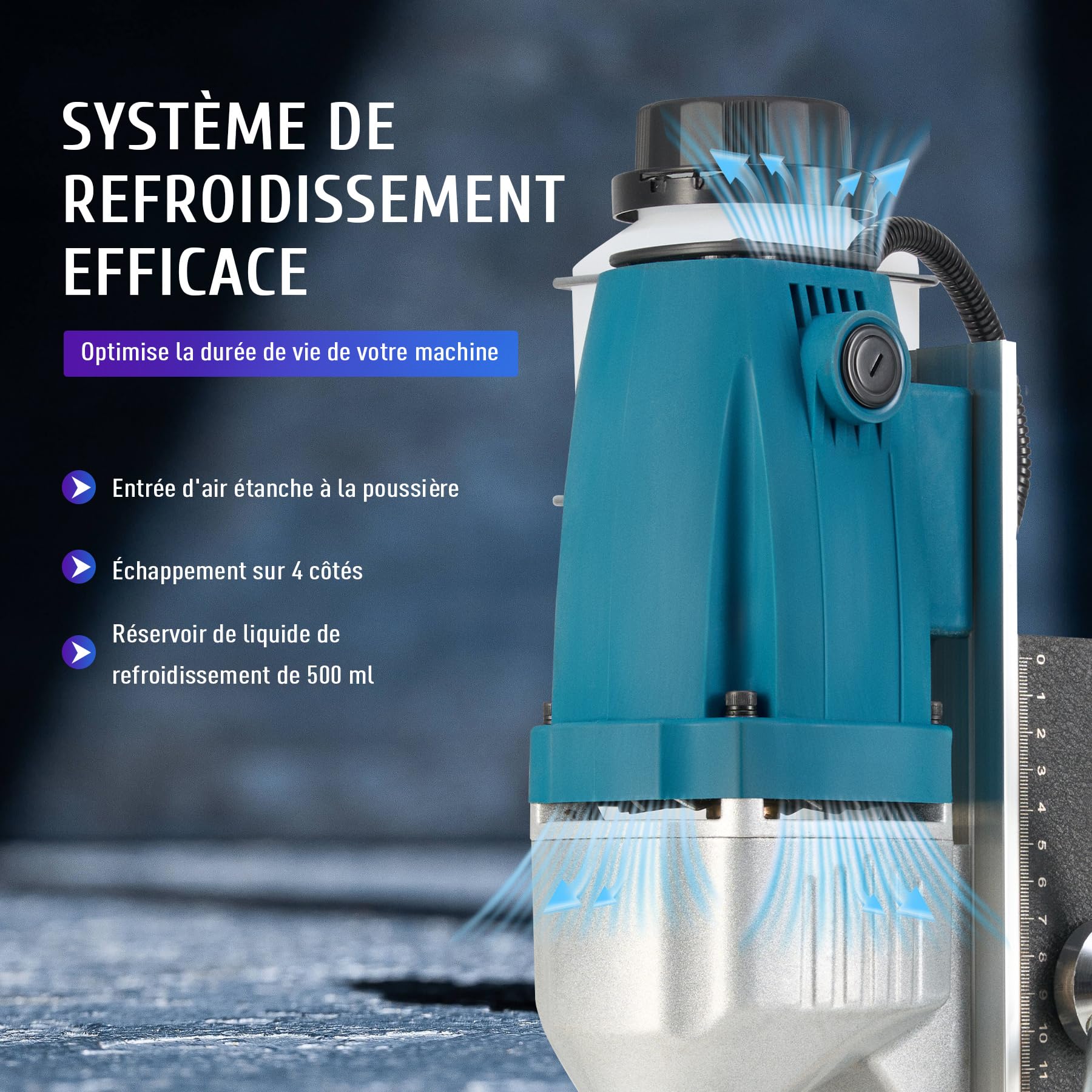 ZELCAN 1100W Perceuse Magnétique Portable Diamètre 40mm Profondeur 50mm Carotteuse Magnétique avec 11 Mèches 12000N 550 tr/min avec Moteur en Cuivre