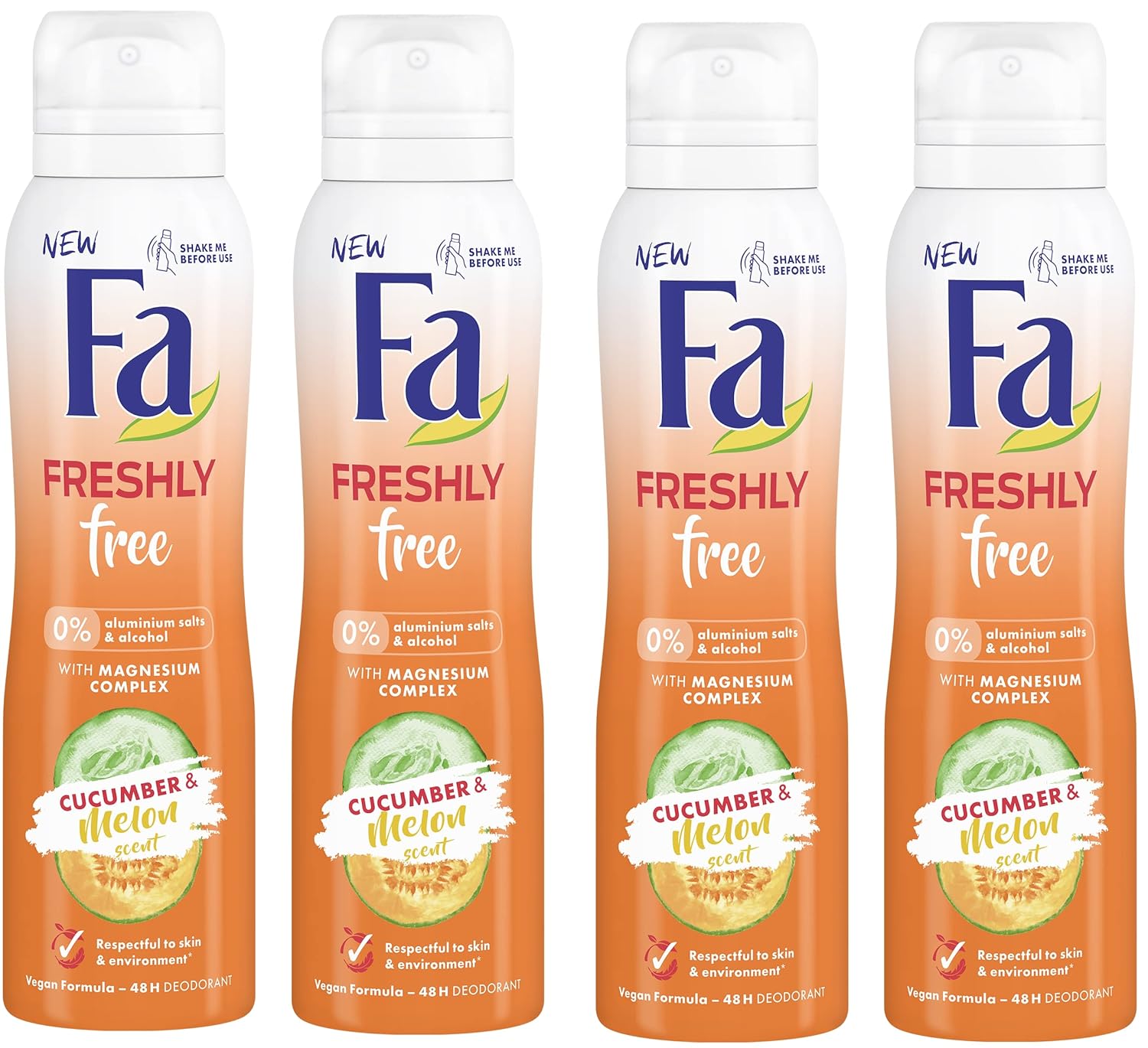 Economy size 200ml/6.7 ounces Fa 48h Deodorant Spray for Men & Women (4 Packs) (Cucumber Melon)