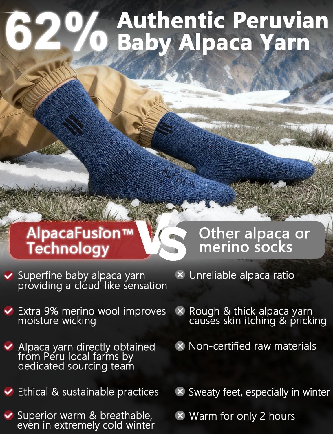 Alpaca Wool Crew Socks Men and Women,Thick Thermal Winter Cold Weather Hunting Hiking,Moisture Wicking Cushioned - Image 3