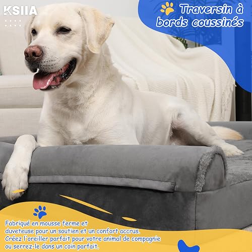 KSIIA Cuccia Cane Interno Taglia Grande XXL Cuccia, Grigio 121x76x18cm - 6