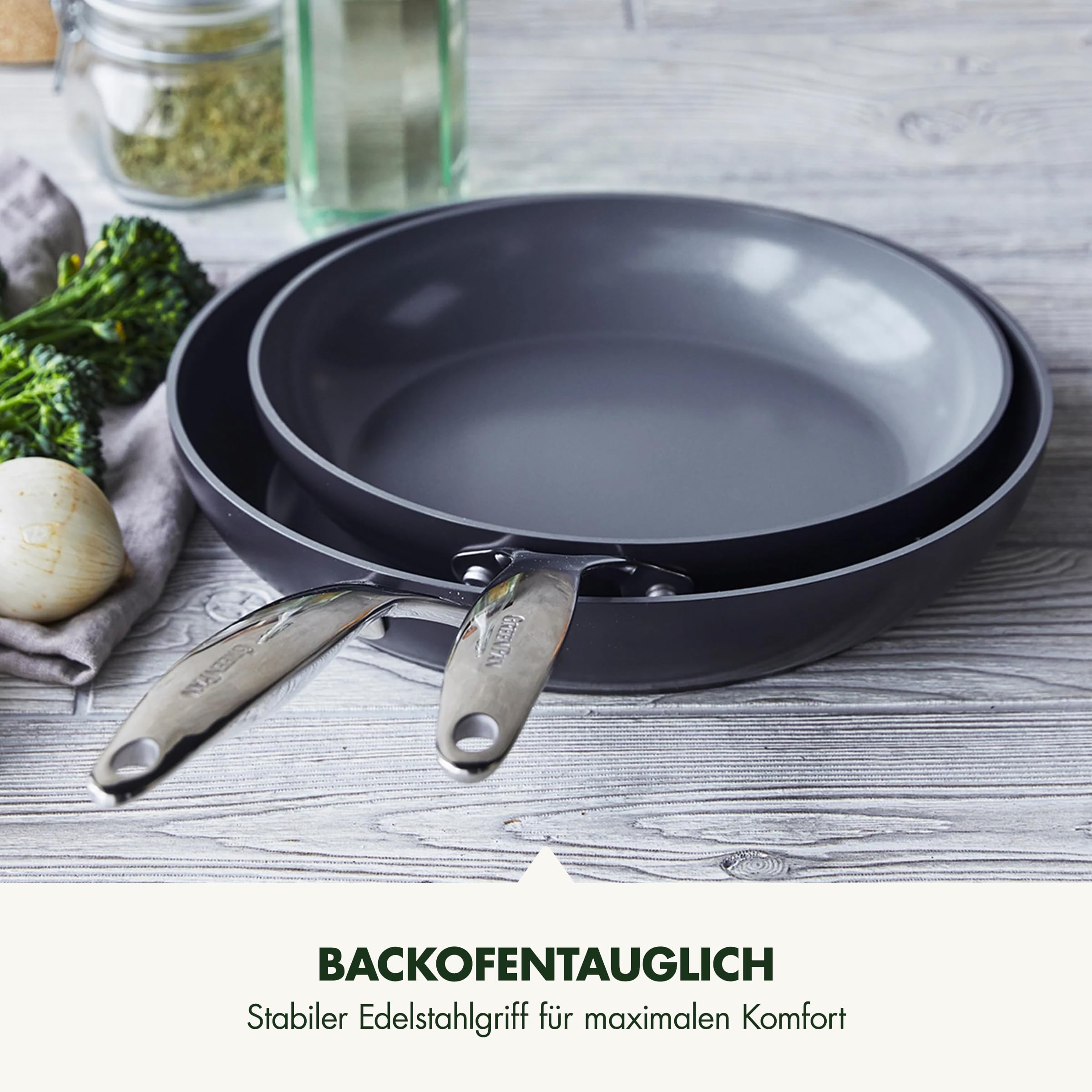 GreenPan Valencia Pro Twarda anodowana indukcyjna bezpieczna zdrowa ceramiczna nieprzywierająca, zestaw patelni do smażenia z pokrywkami, szara