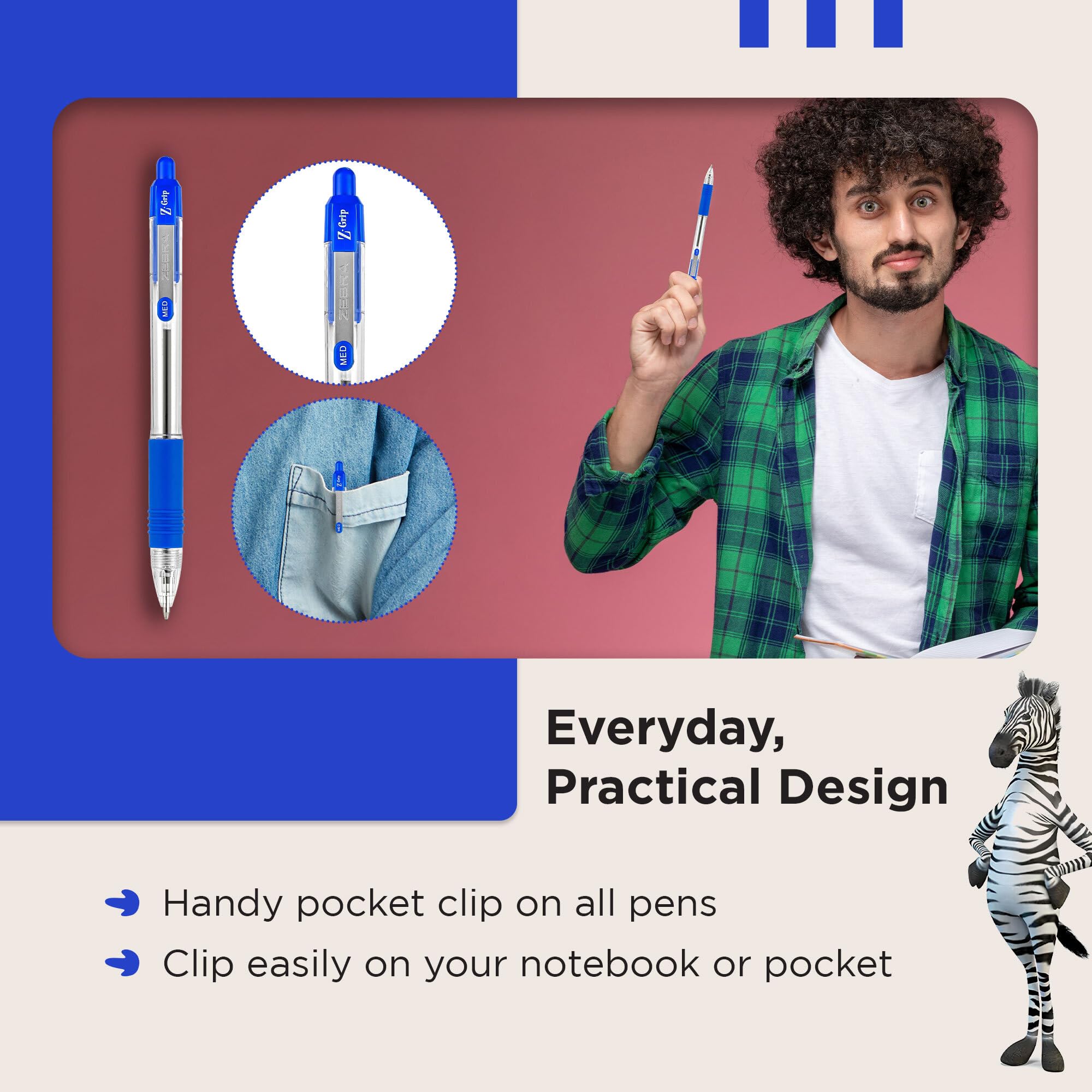 Zebra Pen Z Grip Kugelschreiber – 8 Stück Multipack Mit Blauer Tinte, Komfortgriff