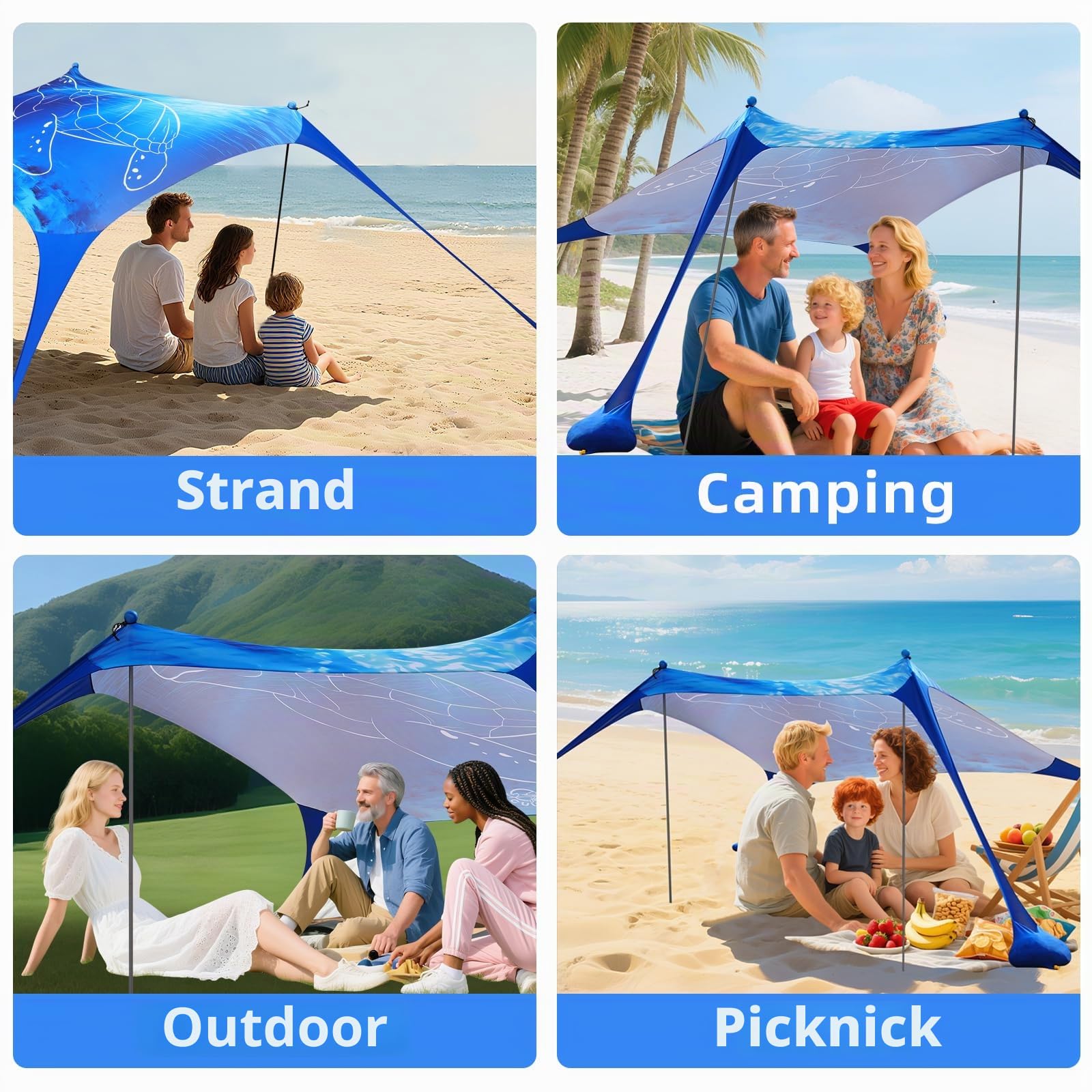 Strandzelt Pop Up 160 x 200 cm, 3D Drucken Klein Sonnenschutz UPF50 Lycra Zelte Outdoor Hinterhof Strand Camping Strandmuscheln mit Stabilitätsstangen Schildkröte