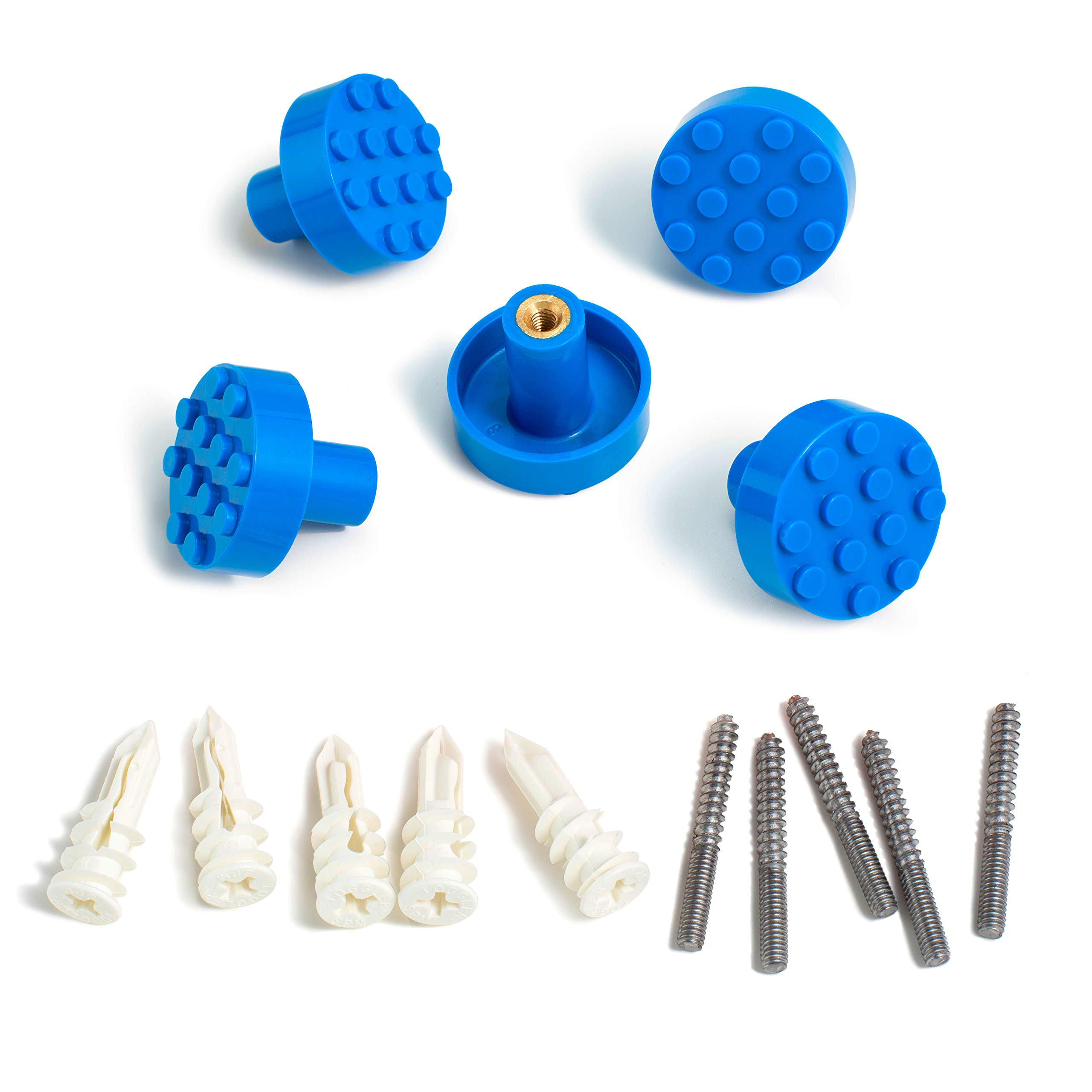 Brick Innovations Build-On Wall Hanger Set (Blue) - Plastic, 100% - Wall Mount - Modern - 5 Hooks - Drywall