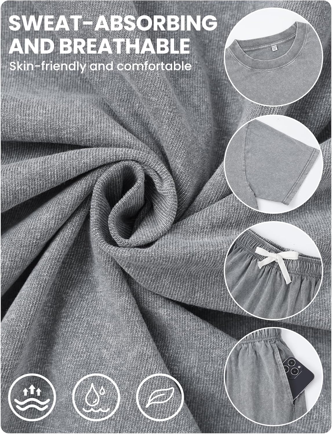 Arssm Mens Short Sets Outfits 2 Piece Summer Outfits Oversized T-Shirt Shorts Set Acid Wash Short Sleeve Tracksuit - Image 2