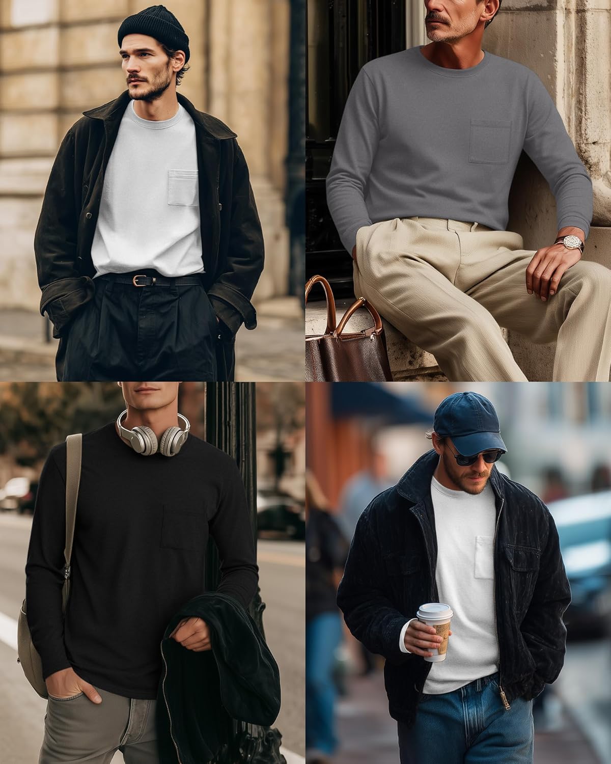 3 Pack Men's Big and Tall Long Sleeve Shirts Thermal Pocket T-Shirt Crew Neck Fleece Top Slim Fit Casual Tee - Image 2