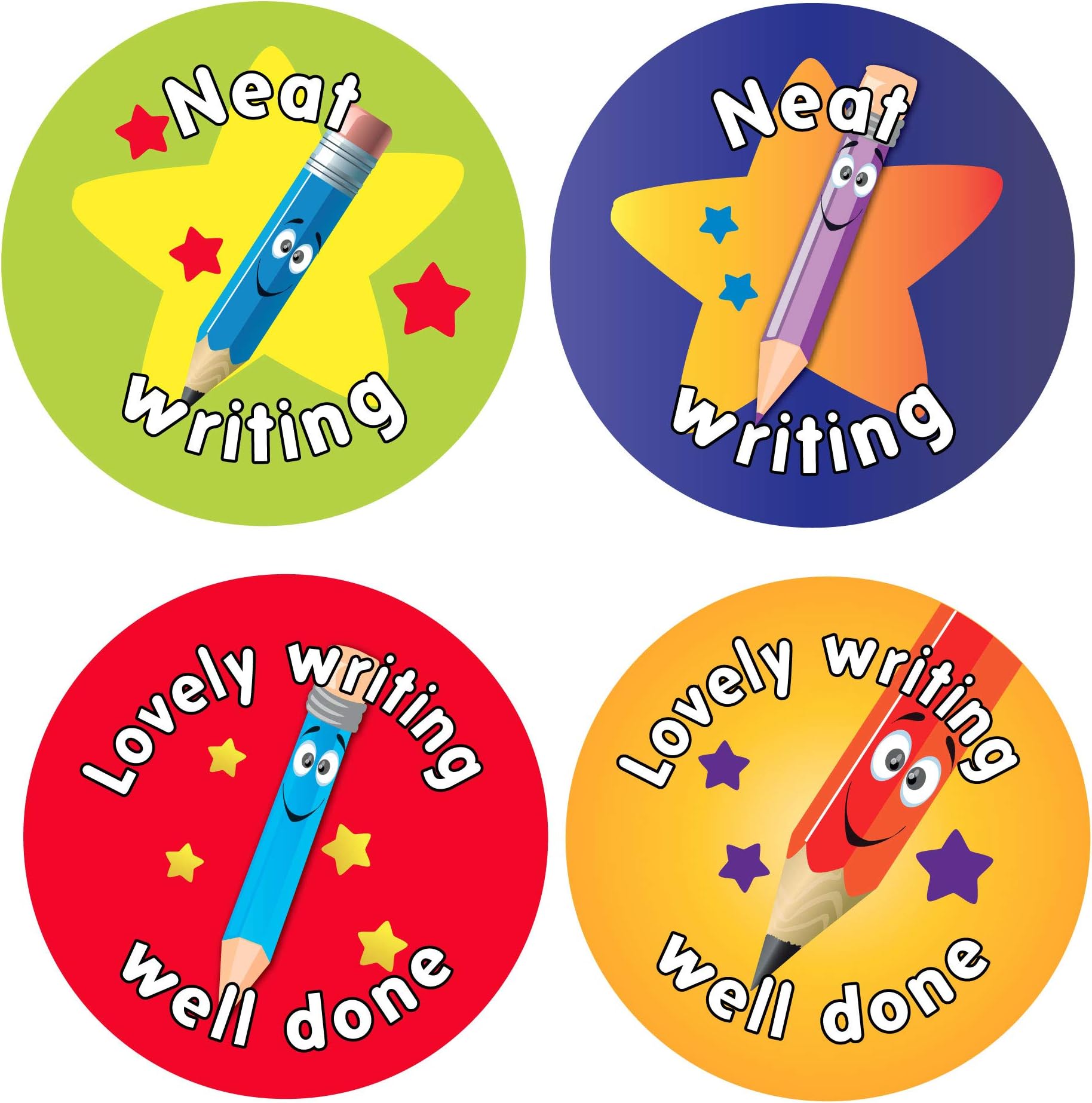 96 30mm "NEAT HANDWRITING" pencil stars reward stickers