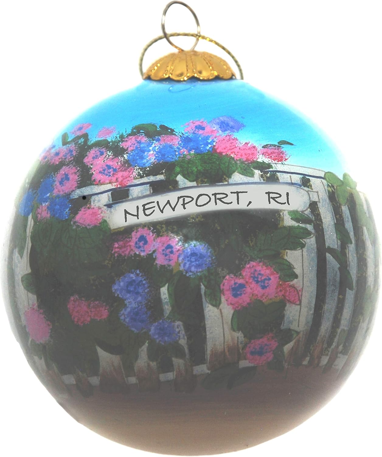 Blown Glass Christmas Ornament | Lighthouse Block Island R.I. | Hand Painted Inside | Original Art | Includes Gift Box