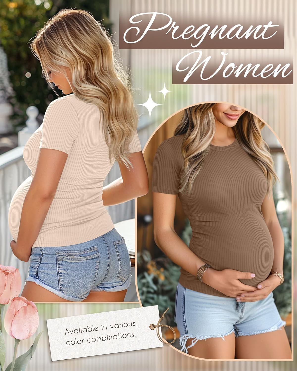 Ficerd 3 Pack Women's Maternity Shirts Cotton Short Sleeve Pregnancy Tops Side Ruched Ribbed Casual Mama tees Clothes - Image 5