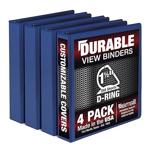 Vista 72 de Samsill Carpeta duradera de 3 anillos de 1 pulgada, fabricada en Estados Unidos, carpeta de anillos en D, cubierta transparente personalizable