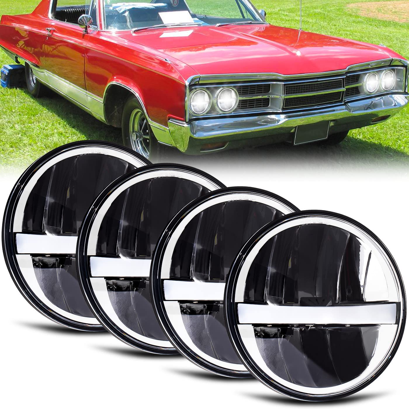 Photo 1 of LQQDP 4pcs 5.75" Inch LED Headlights Assembly DOT Approved Round Arc Black Housing PC Clear Lens 9003/HB2 Conversion Kit Parking White High/Low Beam DRL Daytime Running Light