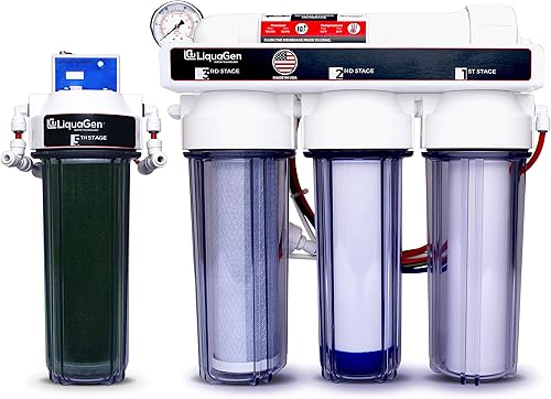 LiquaGen - Sistema de filtración de agua de ósmosis inversa y desionización (RODI) Super Flow Manómetro con válvula de flotador Medidor digital