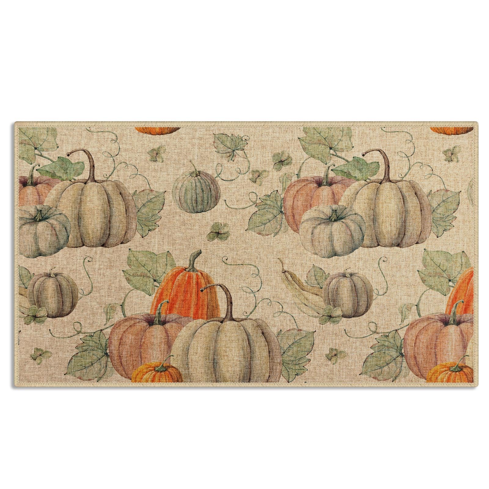Fall Door Mat Autumn Thanksgiving Pumpkins White Indoor Front Doormat Non-Slip Patio Entrance Mat Durable Natural Rubber Easy Clean Patio Entrance Mat 17x30Inch