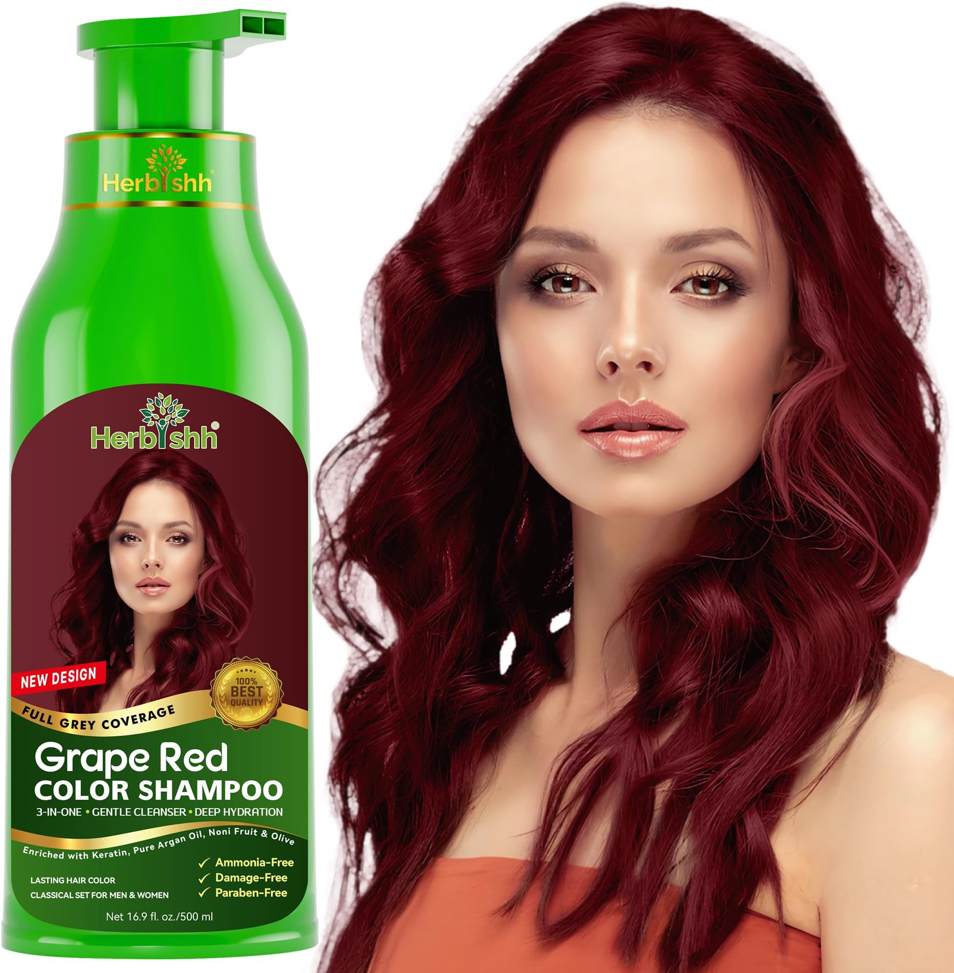Hair Colour Shampoo for Grey Hair, Grape Red, 500 ml, Ammonia-Free 3-in-1 Hair Dye Shampoo, Colours Hair in Minutes, Long-Lasting Colour