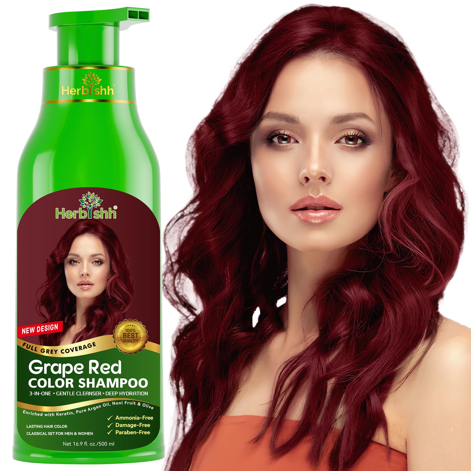 Hair Colour Shampoo for Grey Hair, Grape Red, 500 ml, Ammonia-Free 3-in-1 Hair Dye Shampoo, Colours Hair in Minutes, Long-Lasting Colour