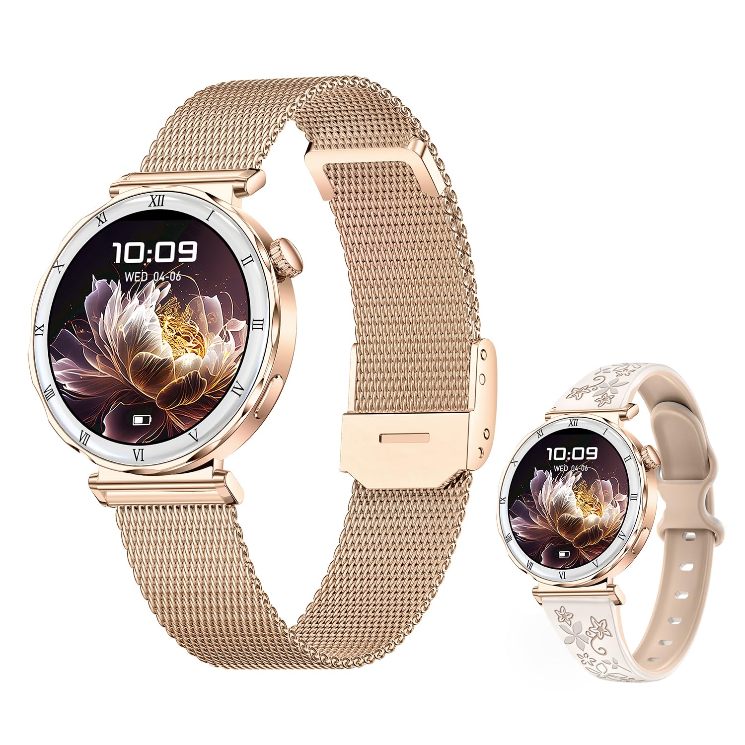 Reloj inteligente para mujer AMOLED de 1,19 pulgadas con función de teléfono, monitor de sueño en el corazón, presión arterial SpO2, modo multideporte, reloj de fitness, resistente al agua, correa de