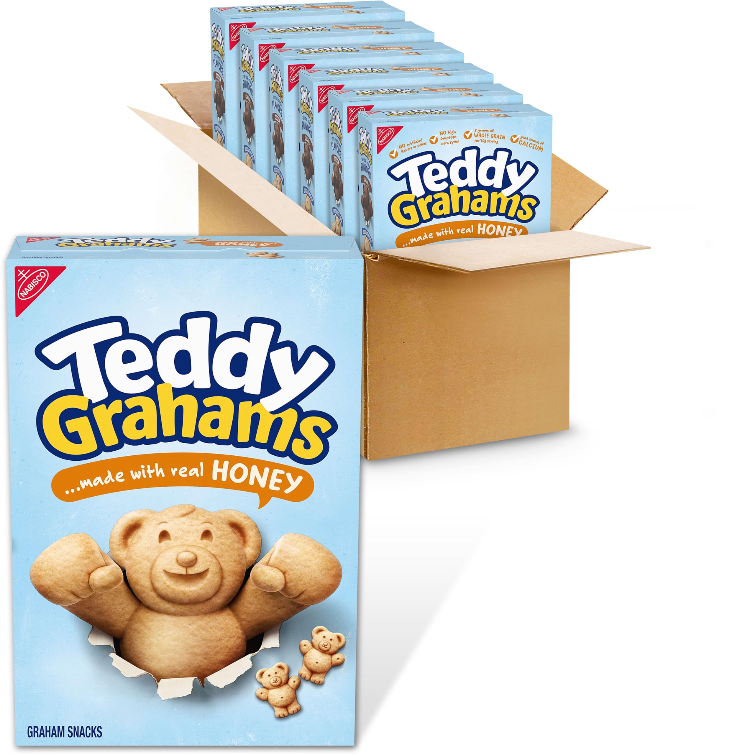 Teddy Grahams Crackers, (Honey, 10-Ounce Boxes, 6-Pack) | Gute Kalziumquelle, 8 g Vollkorn pro 30 g Portion, kein Maissirup mit hohem Fruktosegehalt, künstlicher Geschmack oder Farben