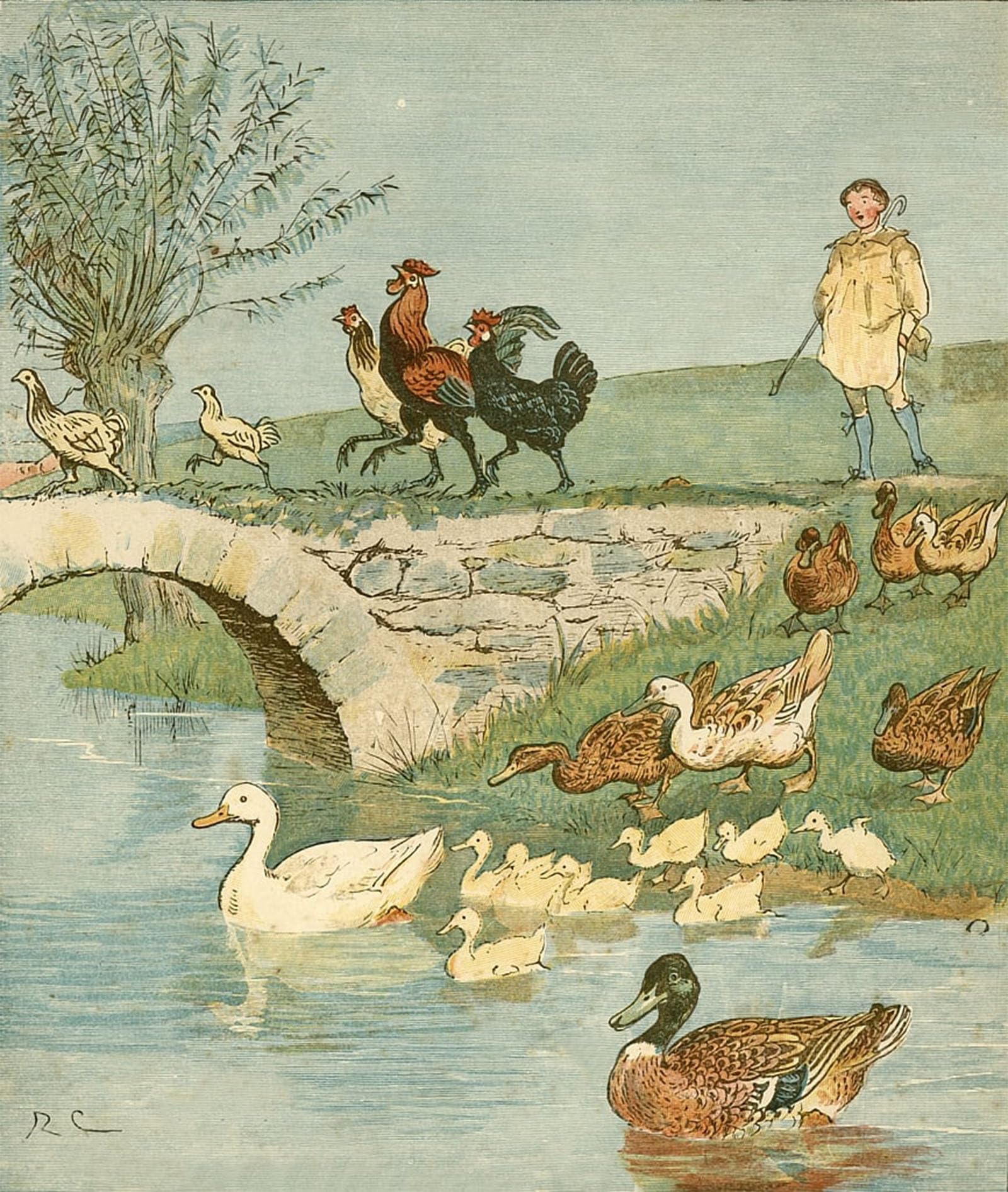 POSTERIIk Vintage Art Print Images Pictures Print the Farmers Boy with Chickens and Ducks by Famous Artist Modern Colour Posters for Office Home Decor 60x90cm