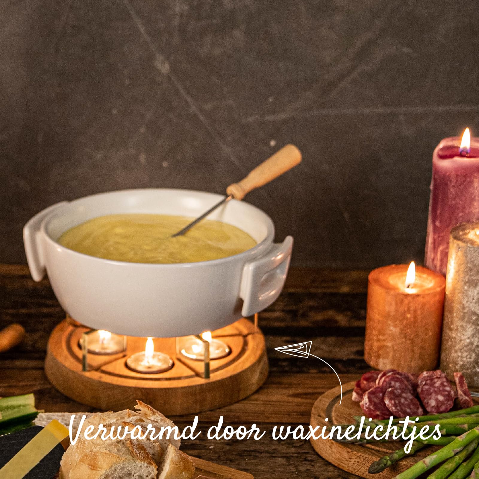 Boska Candlelight Fondue Twinkle - Set de fondue con velas - Apto para la microonda - Blanco - 1.6 L