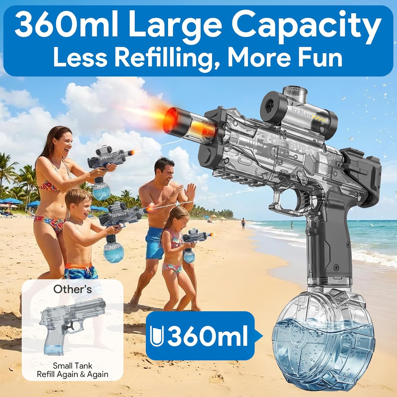 Electric Water Gun for Kids & Adults – Automatic Squirt Gun Toy with 26FT Long Rang, 360ml Large Capacity, Rechargeable Battery Blaster Toy for Summer Outdoor Pool & Beach Water Toy, Black