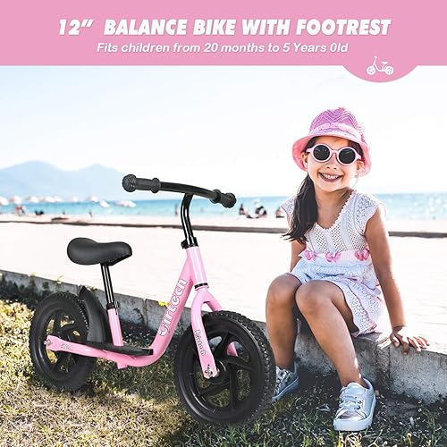Miniatura 3 de Birtech Bicicleta de equilibrio para niños de 2 a 5 años, bicicleta de entrenamiento sin pedal de 12 pulgadas con altura de asiento ajustable,