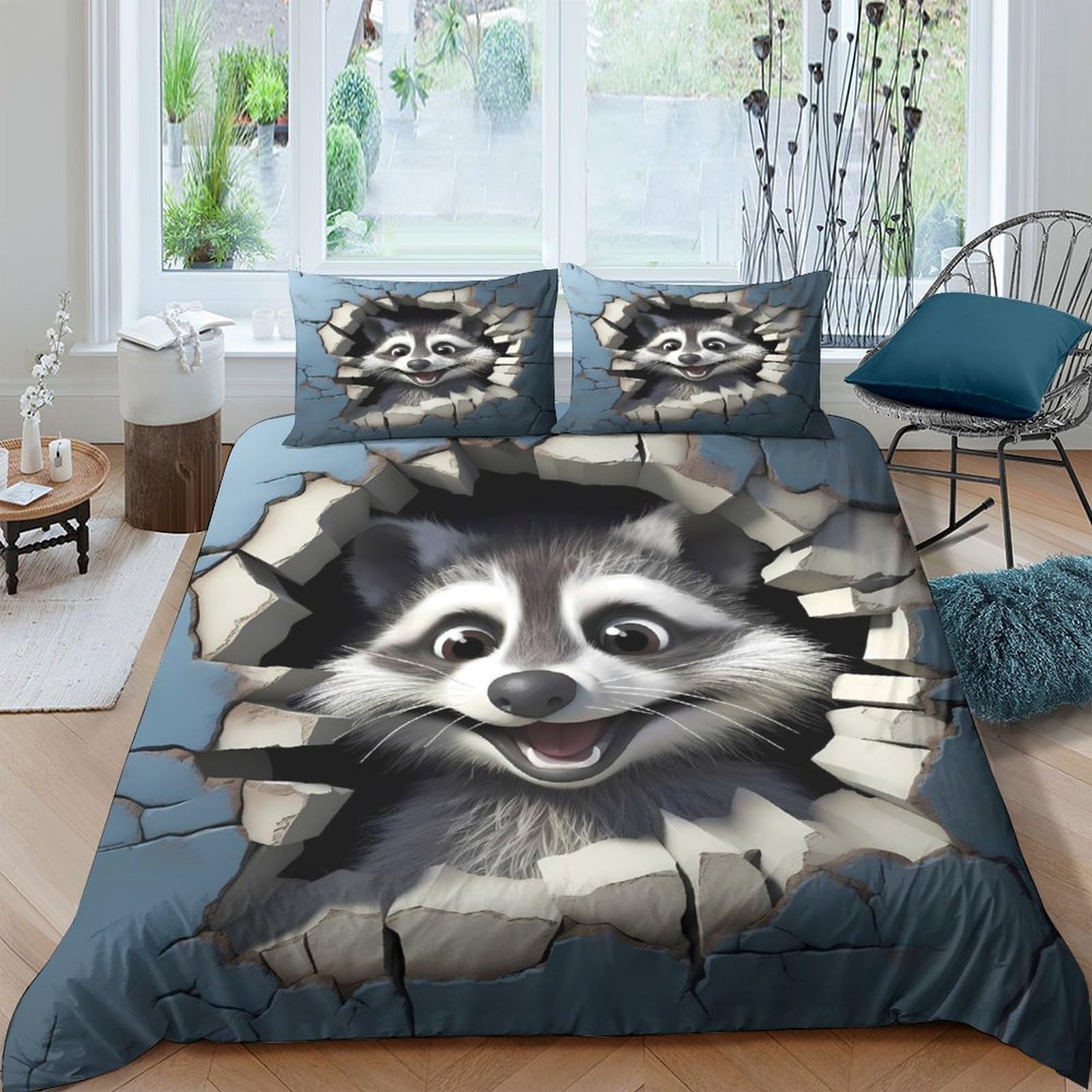 Ctjqhvkz Style-7 3D Printed Cartoon Raccoon Fitted Sheet Microfiber Soft Anti-Slip Animal Bed Cover For Bedroom Dorm Decoration Washable Single（135X200cm）