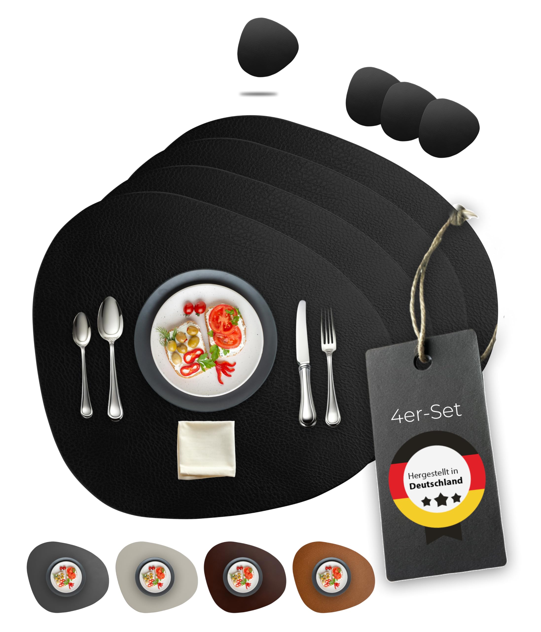 Placemats – Set van 6 – Kunstleer effen – Rond – 38 x 38 cm