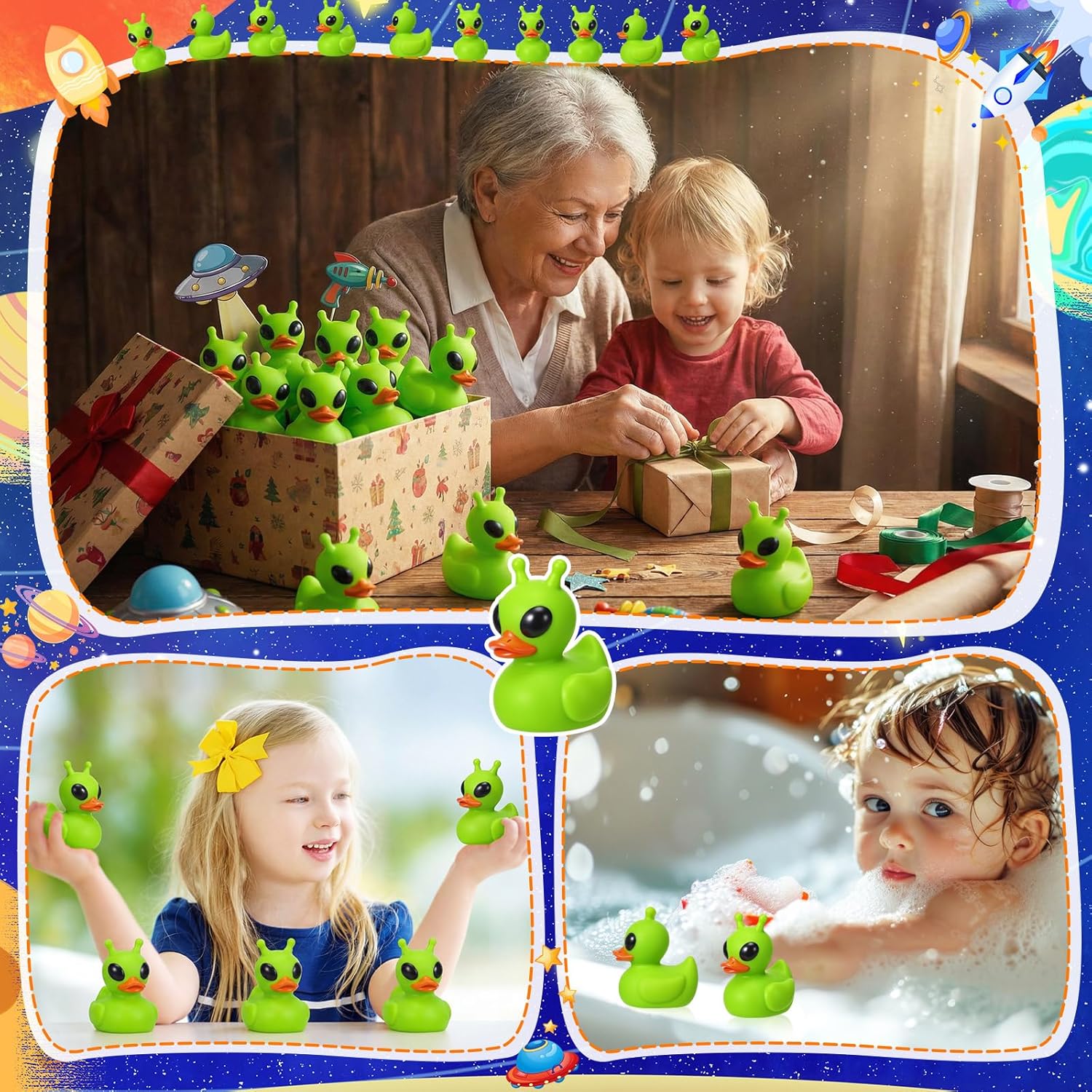 Sotiff Green Mini Alien Rubber Ducks Alien Party Favors Small Tiny Aliens Figurines Duck to Hide and Seek for Cruise Ship Space Party Favor Rave Trinkets Goodie Bag Easter Gift Basket Stuffing(25 Pcs)