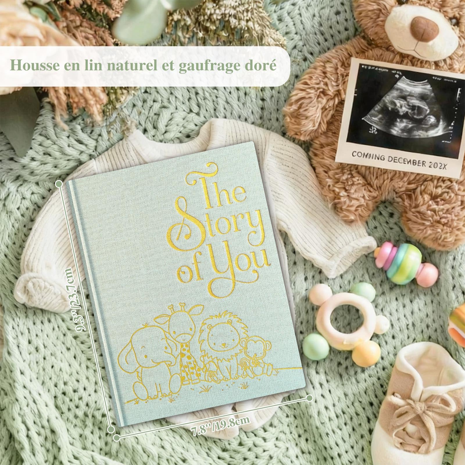 Lanpn Livre de Naissance Bébé Fille Garçon - The Story of You, Album Photo Bebe Première Année à 5 Ans, Journal Naissance Baby Book pour Coller Photos Écrire Cadeau, Vert Sauge, Anglais, 154 Pages