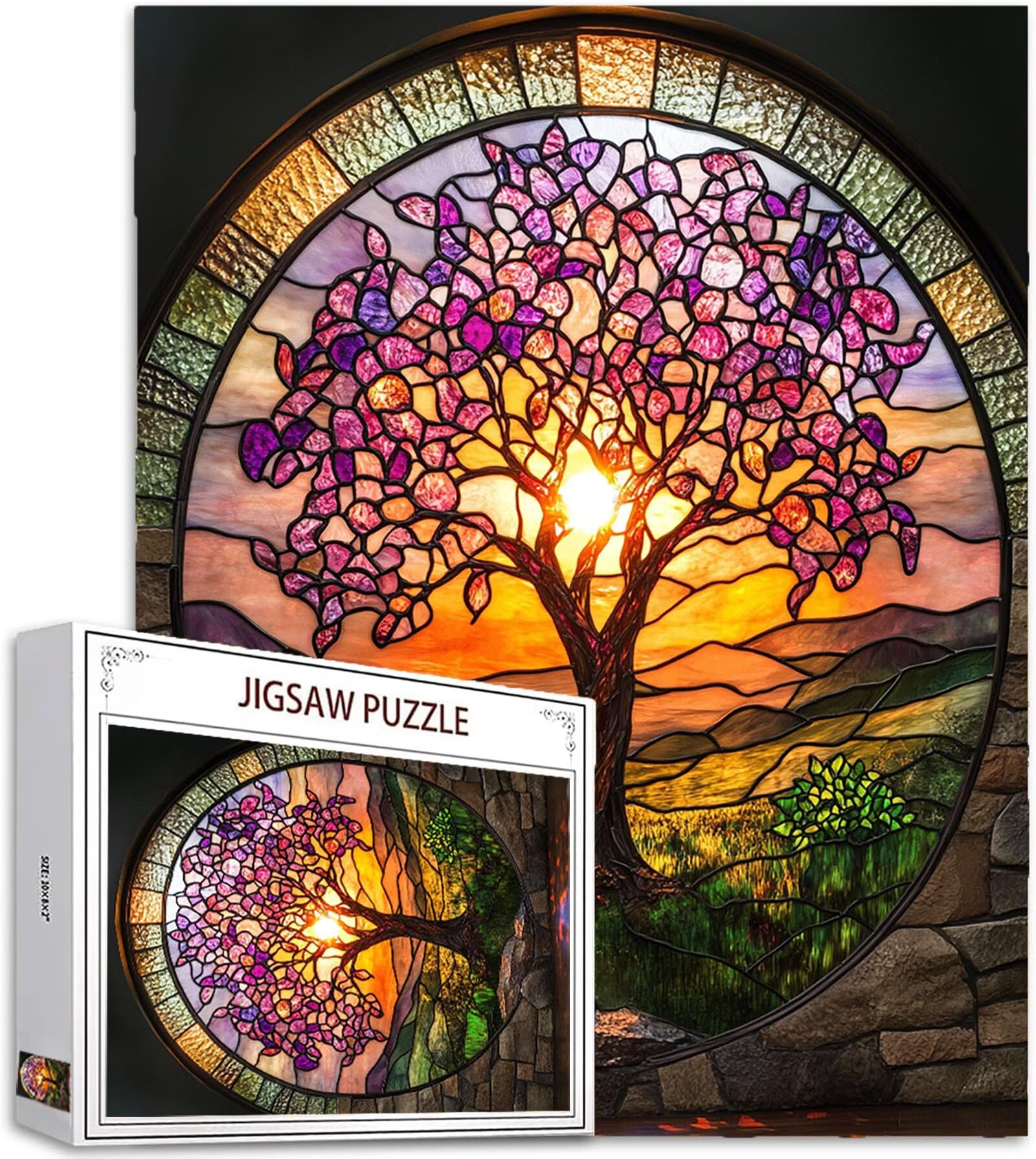 Drzewo Puzzle 1000 sztuk dla dorosłych, puzzle o zachodzie słońca wzór, Jigsaw dla dorosłych, 5D DIY Rzemiosło Rodzina zajęcia z opakowaniem na prezent, dekoracja ścienna do domu, prezent 75x50cm