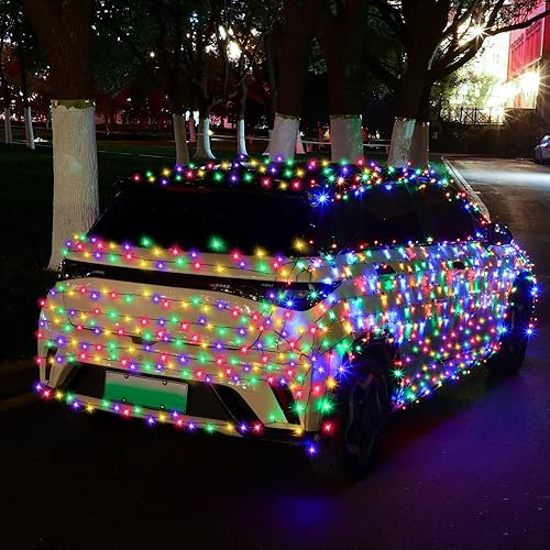 Miniatura 2 de Honoson Luces multicolor de Navidad para automóvil, 394 pies, 1200 luces LED, funciona con pilas, control remoto, impermeable, 8 modos y